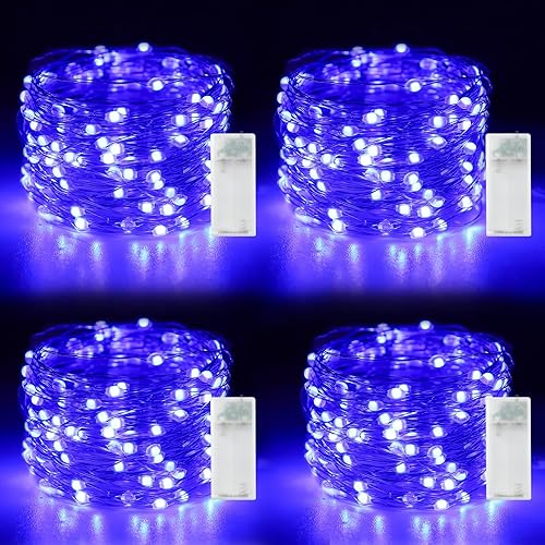 Mandiq Paquete de 4 luces de hadas que funcionan con pilas, tira de luces de 10 pies, 30 LED, modo de luz intermitente y constante, mini luces de