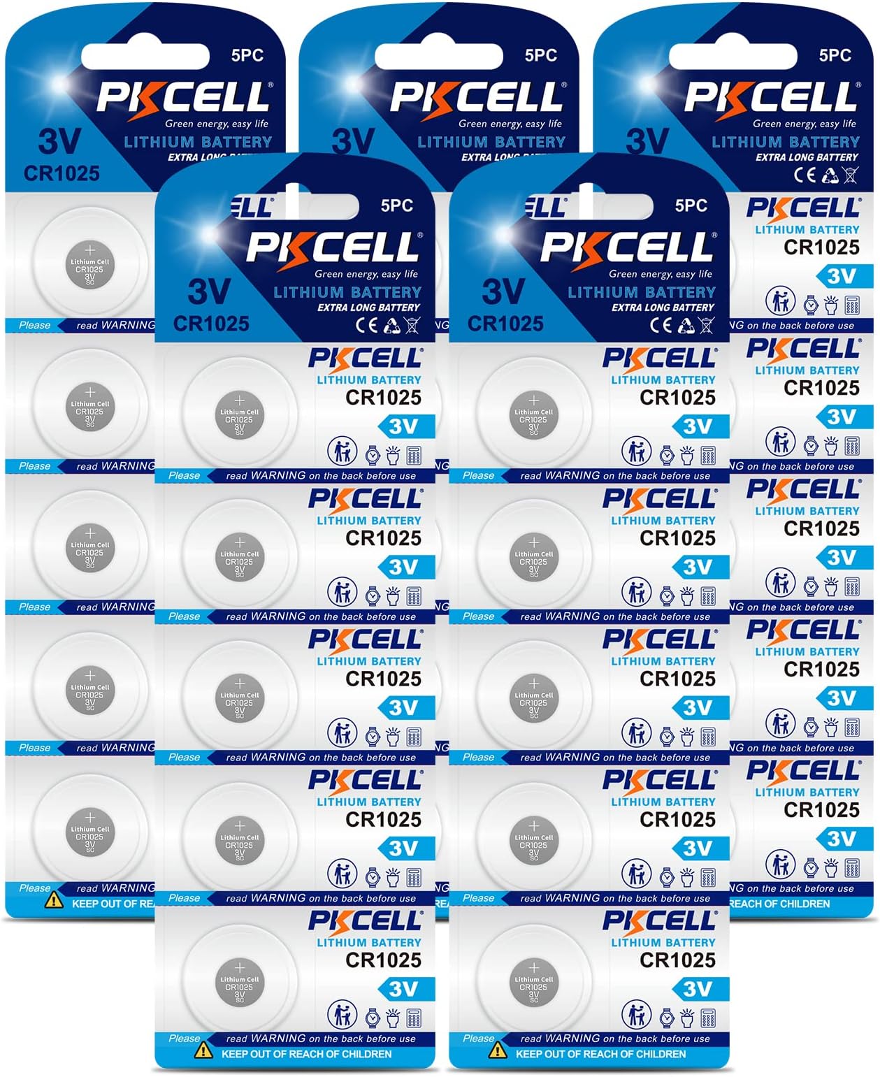 Cr1025 Br1025 10255 3V Lithium Batteries 25Pcs 5 Cards