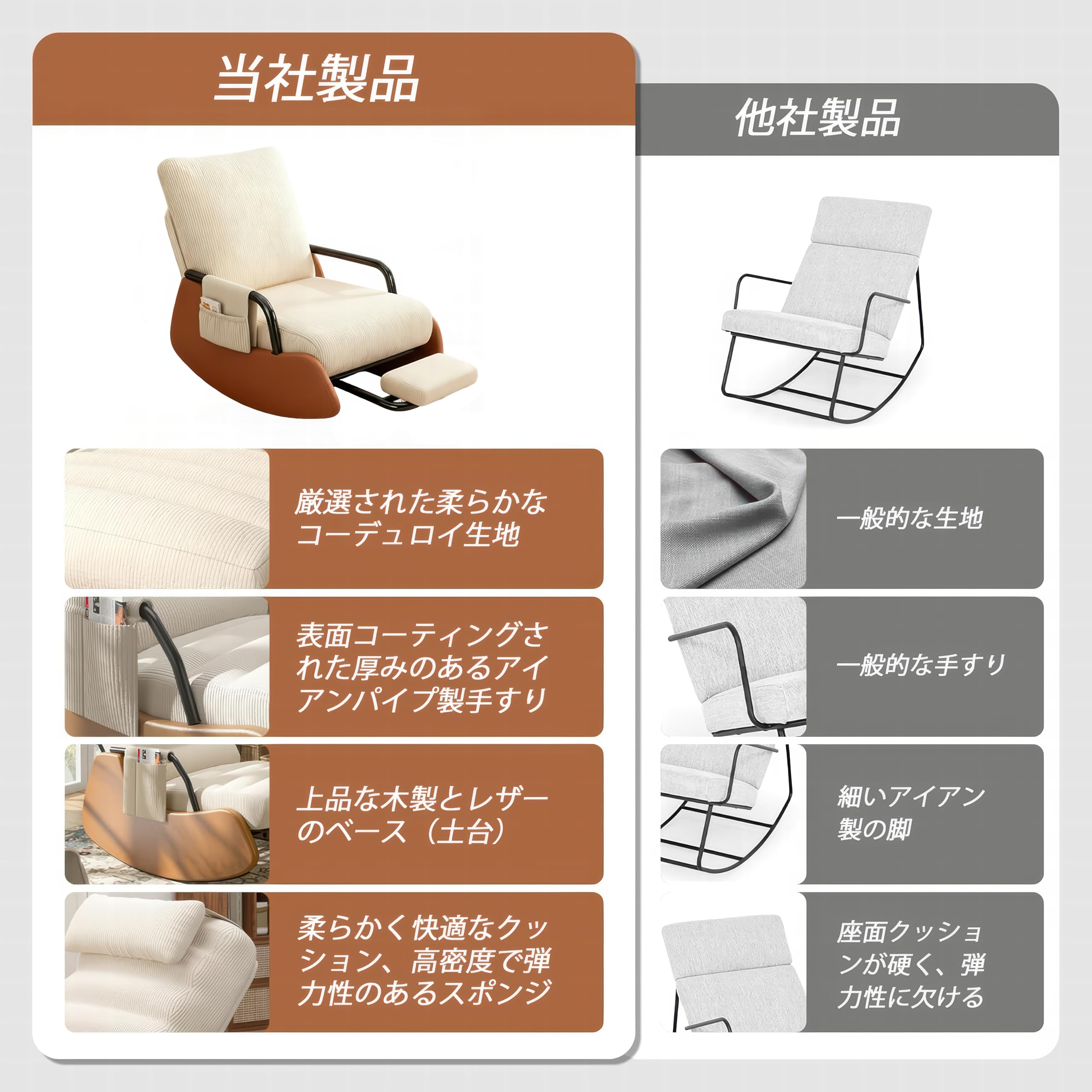 Amazon｜ロッキングチェア リクライニングチェア オットマン付き｜3