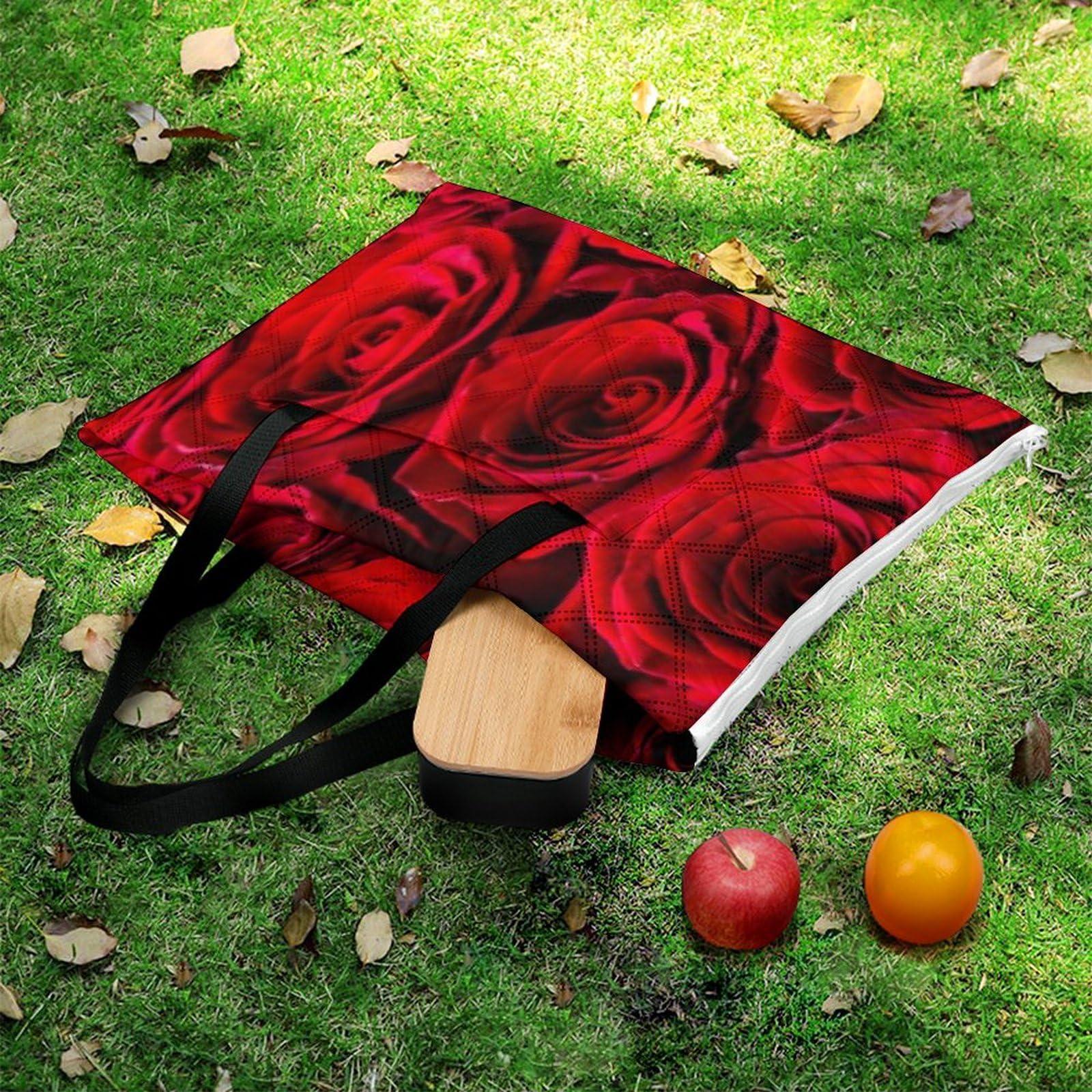 Belle couverture de pique-nique motif rose romantique avec sangle de transport pliable imperméable tapis de sable pour camping en plein air tapis de plage d'été 200 x 200 cm