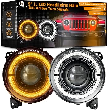 9 Inch LED Headlights Round Projector Z-Shaped 9 led Headlight Hi/Lo Beam DRL with 2018 2019 2020 2021 2022 2023 2024 2025 Wrangler Gladiator JL JLU Unlimited Sport Rubicon Sahara