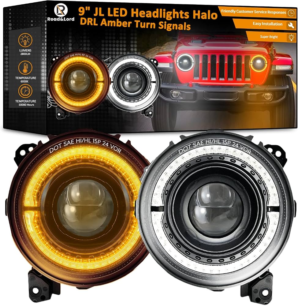 RoadandLord 9 Inch LED Headlights Round Projector Z-Shaped 9'' led