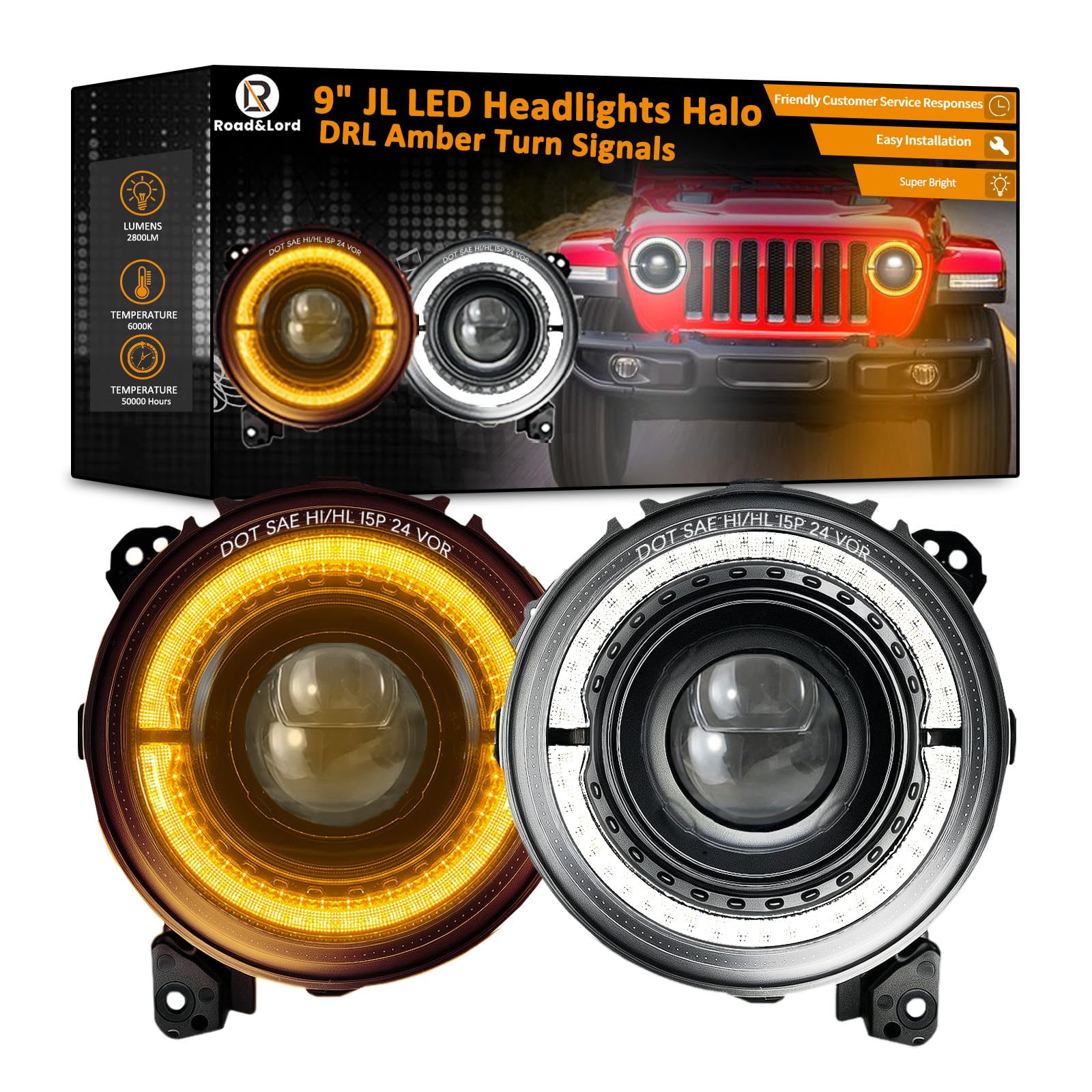 RoadandLord 9 Inch LED Headlights Round Projector Z-Shaped 9'' led