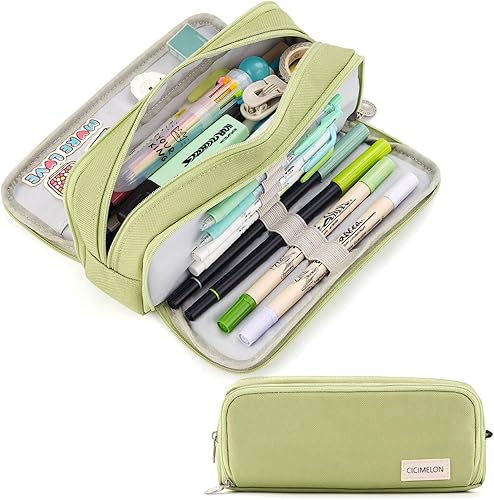 Miniatura 17 de CICIMELON Lapicera de gran capacidad con 3 compartimientos para la escuela, adolescente, niña y niño, hombre y mujer, beige