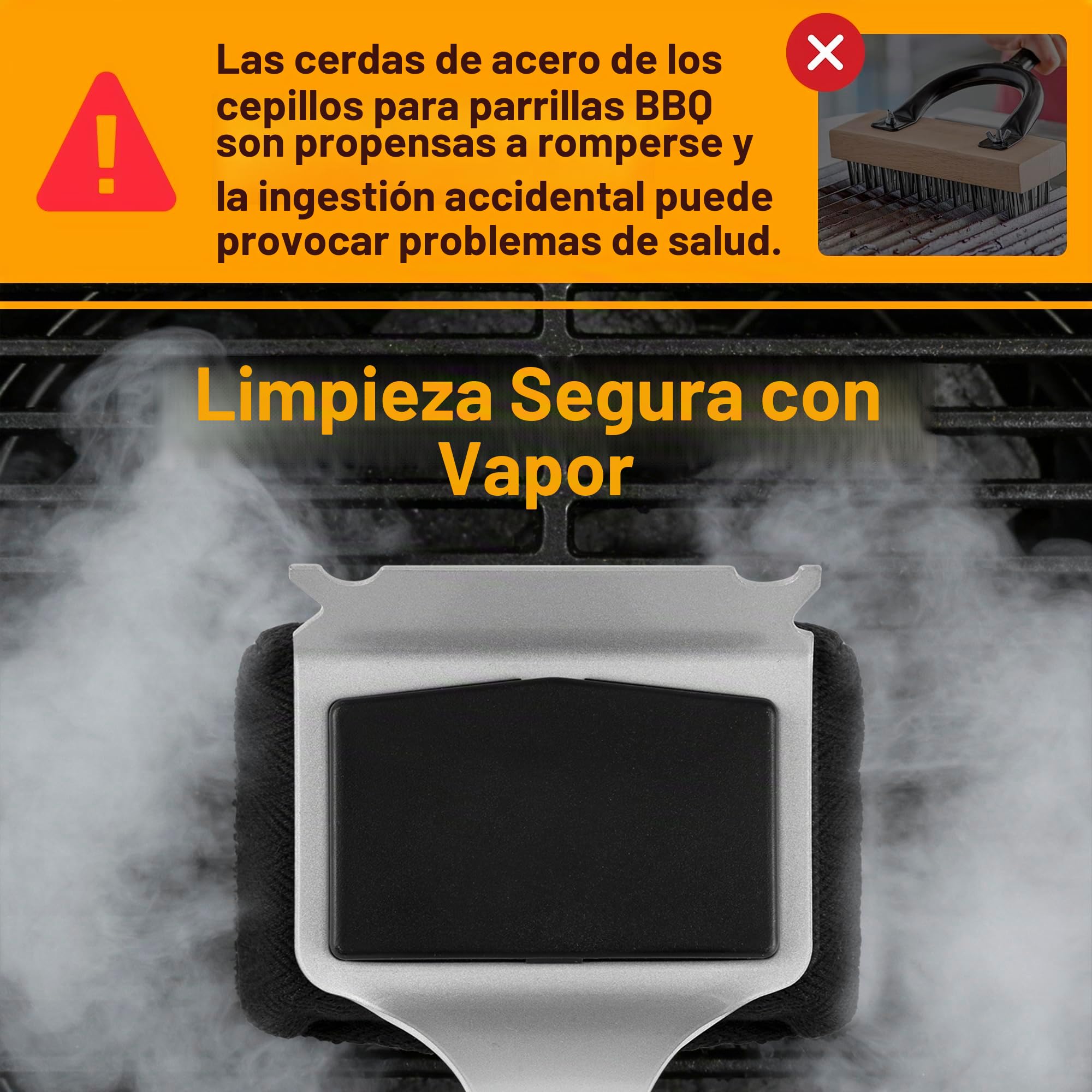 Pietuley Cepillo Barbacoa sin Cerdas con Inoxidable Raspador, Seguro Accesorios Barbacoa de Carbón Carbon BBQ Accessories, Churrasco Utensilios Barbecue Cepillo de Limpieza Gas Parrilla Oven Cleaner