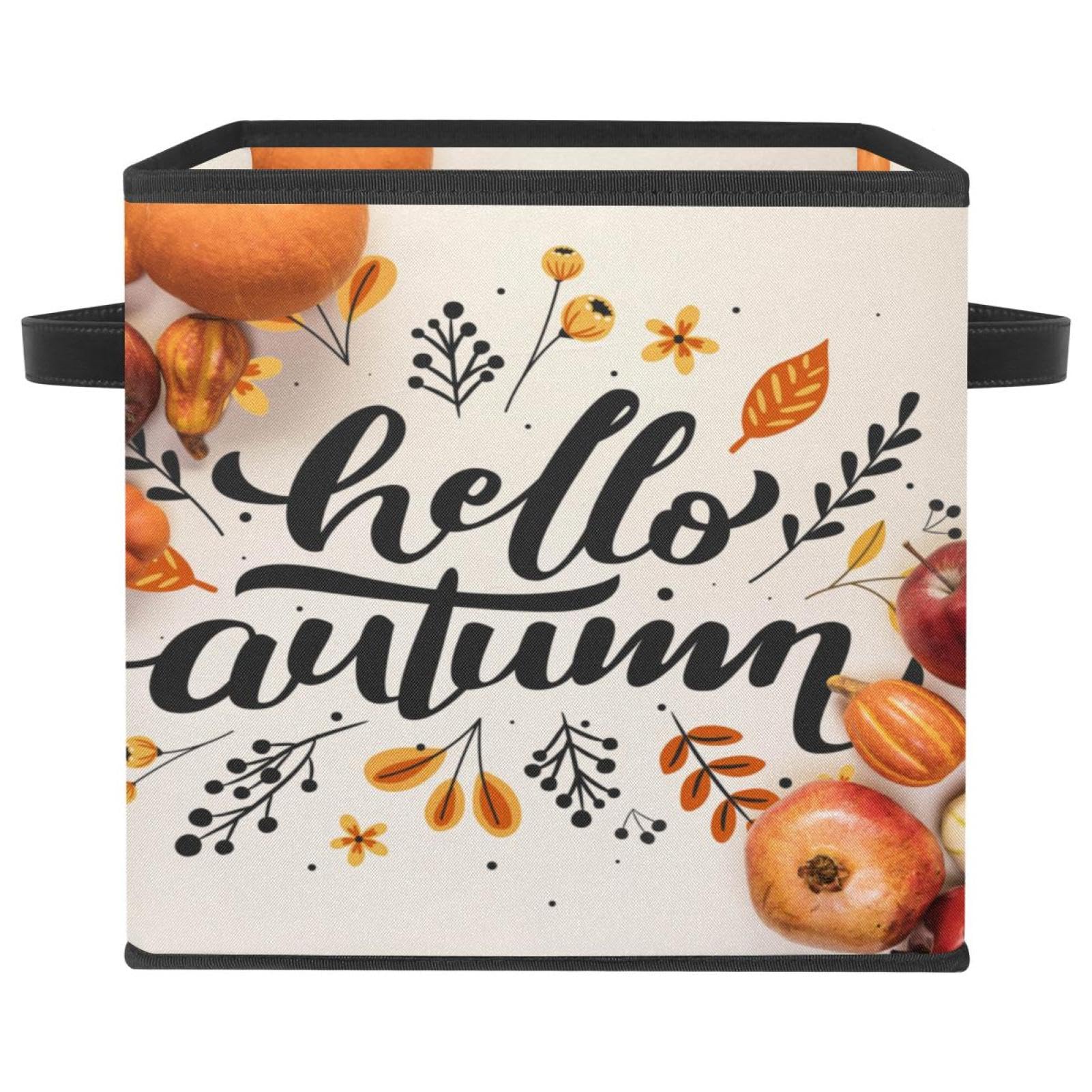 Boîte de rangement pliable cube en tissu motif Hello Autumn pour placard et chambre