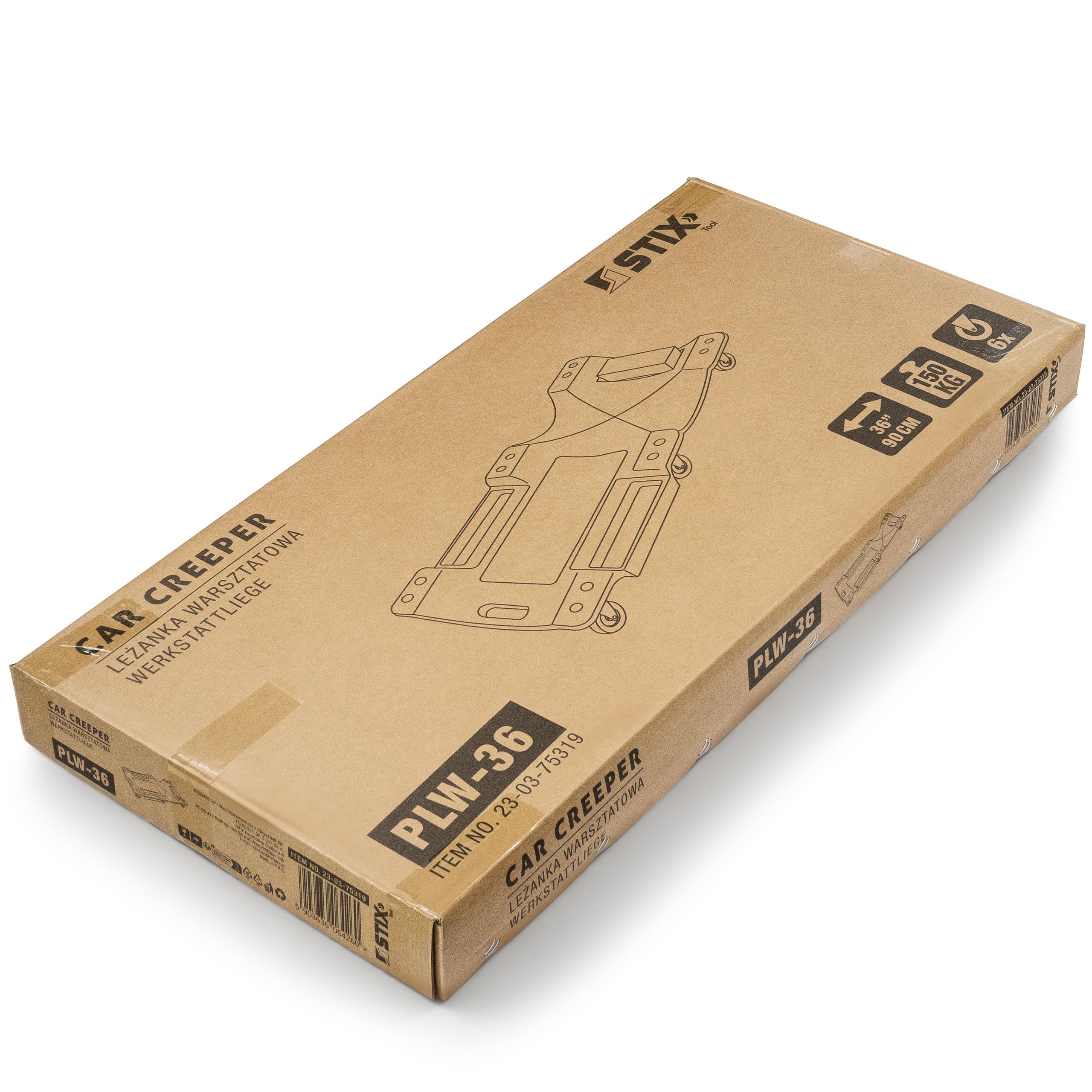 STIX Planche de Roulage Atelier 91 cm – Lit Mécanicien avec Appui-Tête, 6 roulettes, 150 kg