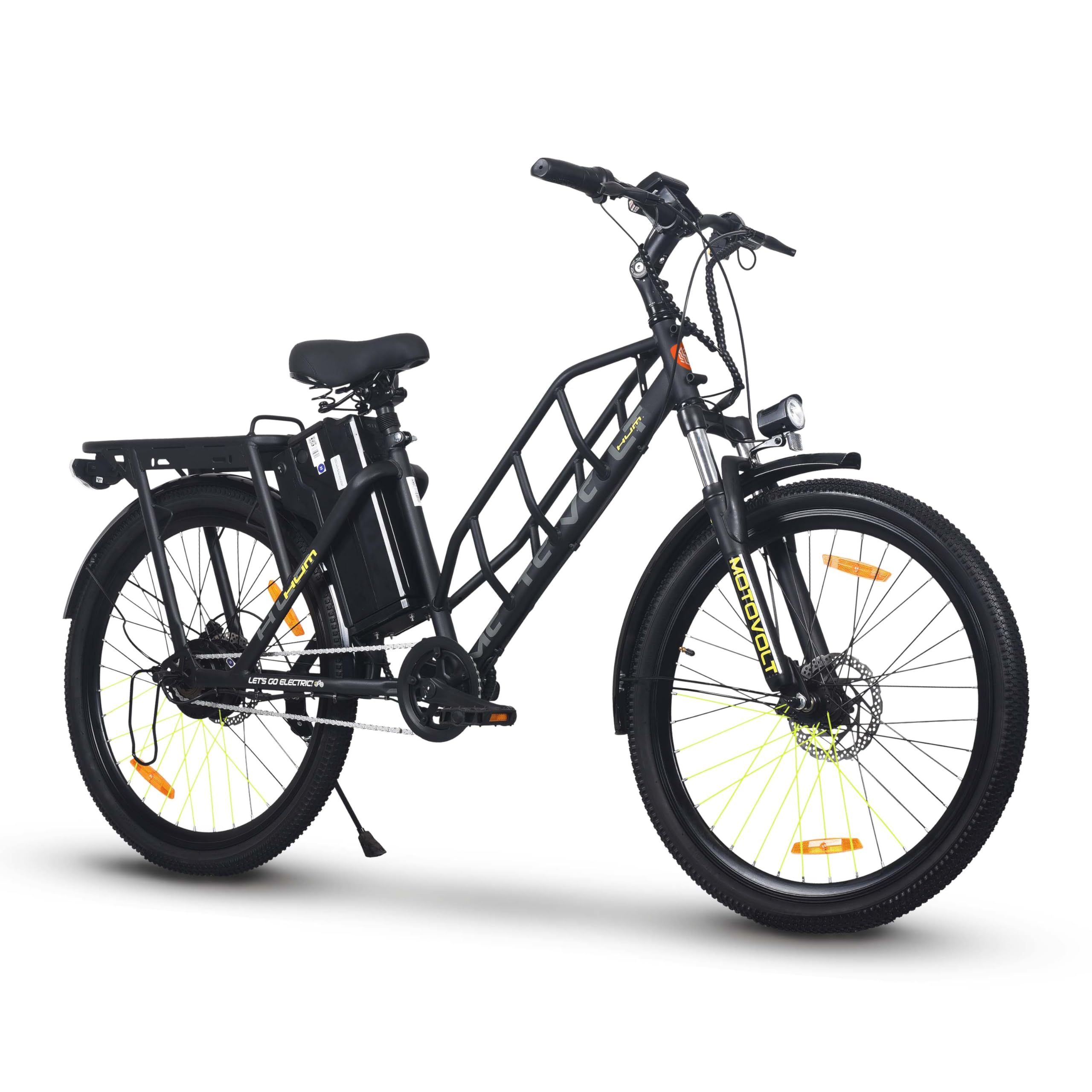 Motovolt HUM 24 Electric Cycle - Standard | 105 Km Range | 250W 36V BLDC Motor | Removable Battery - 16Ah Lithium-ion | 120 Kg Load Capacity | Dual Suspension | 24” Tyres | Black