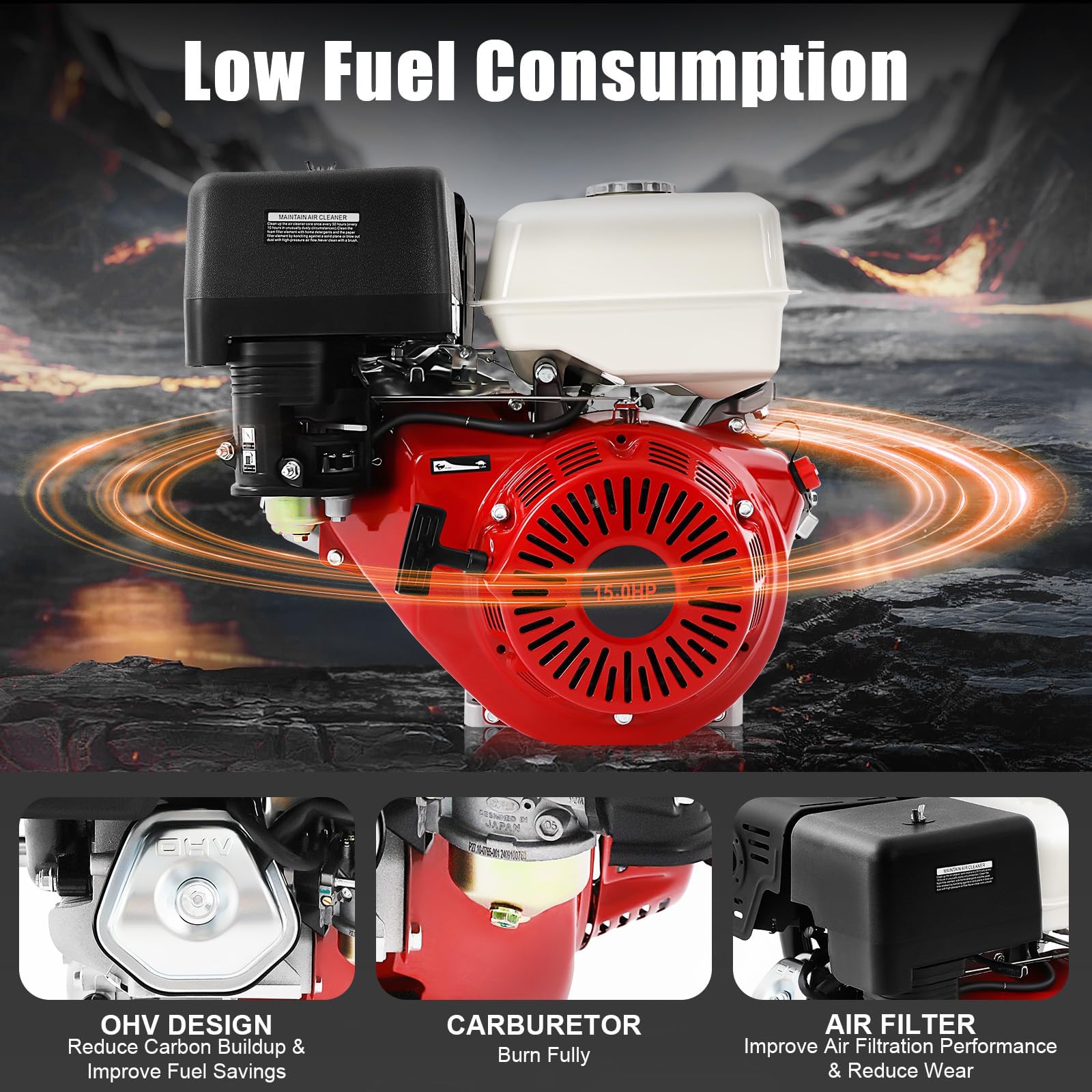 Motores de 4 tiempos Motor de kart, motor de gasolina de 15 CV, motor estacionario, motor industrial, de cuatro tiempos refrigerado por aire, kart de 420cc