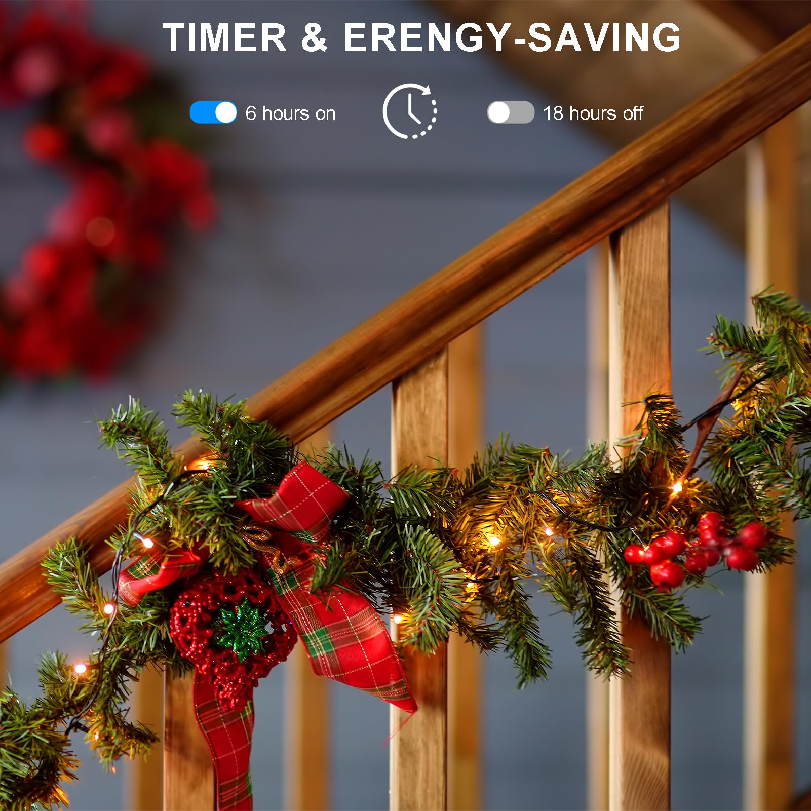 CCILAND Paquete de 6 tiras de luces de Navidad que funcionan con pilas, 5 m, 50 luces LED, cable verde oscuro con temporizador automático, dormitorio, árbol de Navidad, patio, decoración de festivales