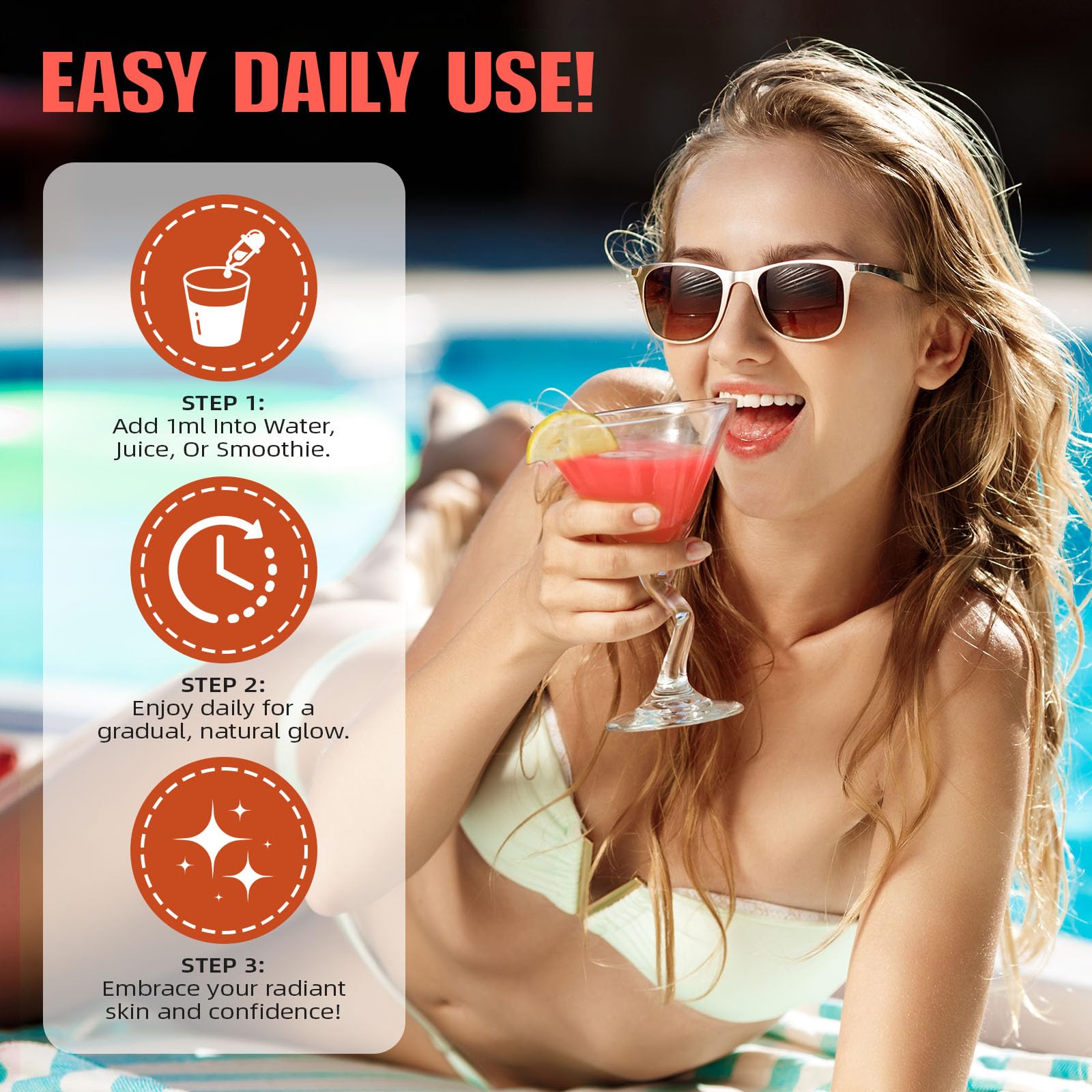Tanning Drops Drink, Drinkable Tanning Drops, Enhancing Your Natural Skin Tone for a Genuine Sun-Kissed Glow - Image 3