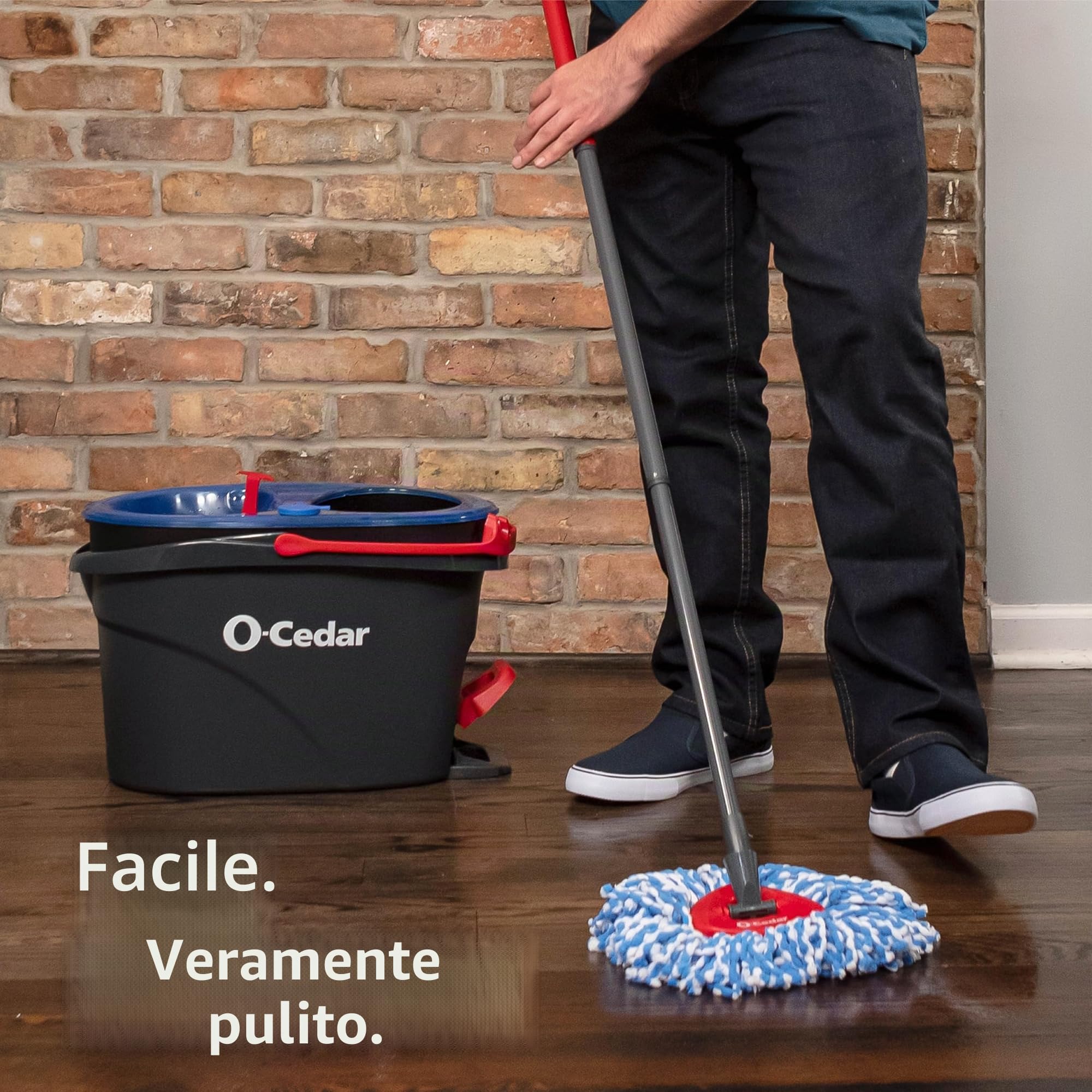 O-Cedar EasyWring - Sistema di pulizia pavimenti in microfibra, mocio e secchio Rinseclean Spin + 2 ricariche extra, RC + 2 ricariche