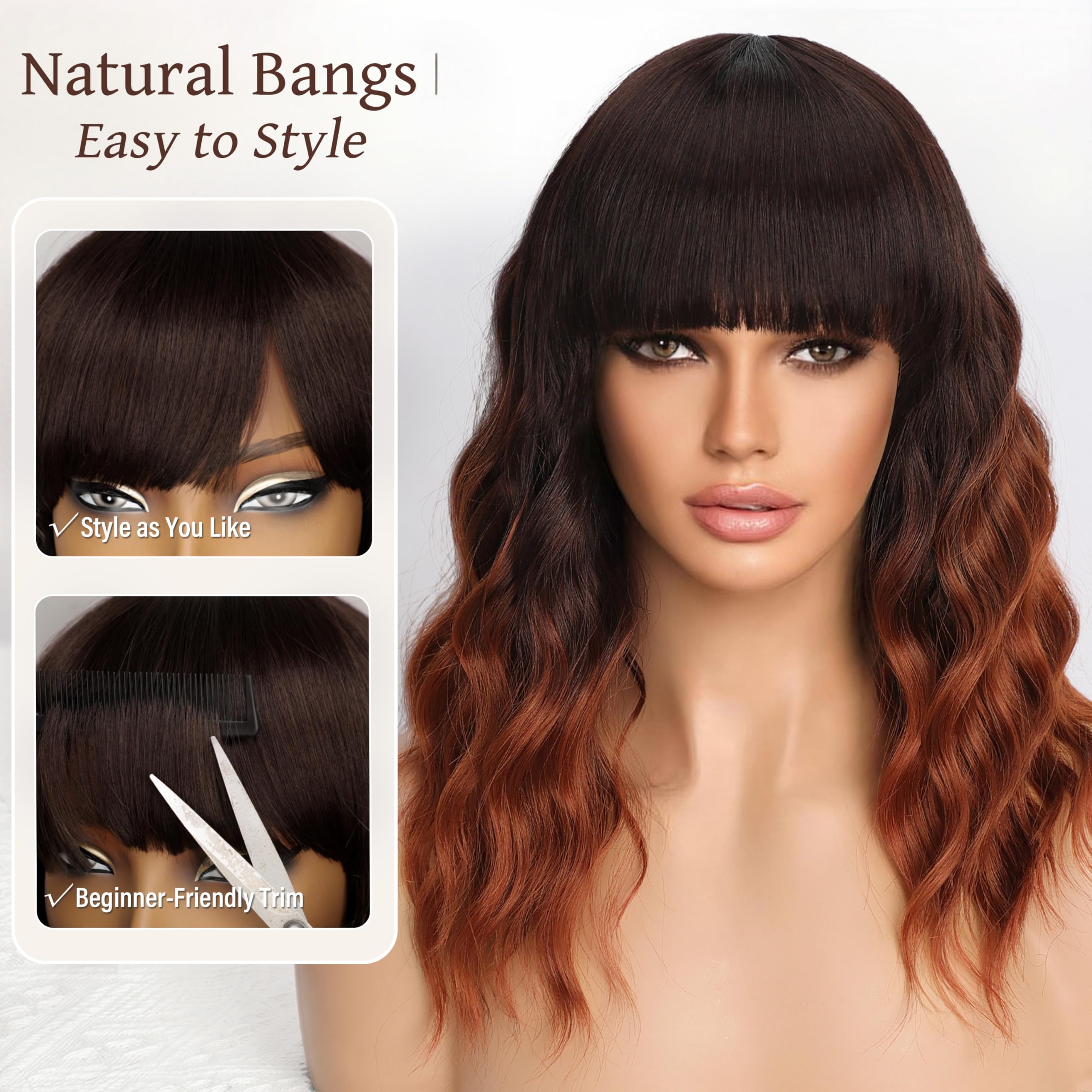 Amazon.com : Nnzes Ombre Auburn Wig with Bangs for Women  display picture 1