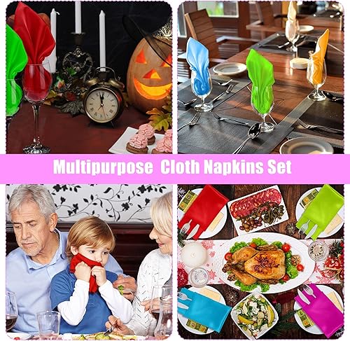 Miniatura 7 de Yaomiao Juego de 36 servilletas de tela multicolor de poliéster lavables a granel para bodas, fiestas, vacaciones, postres, almuerzos, cócteles,