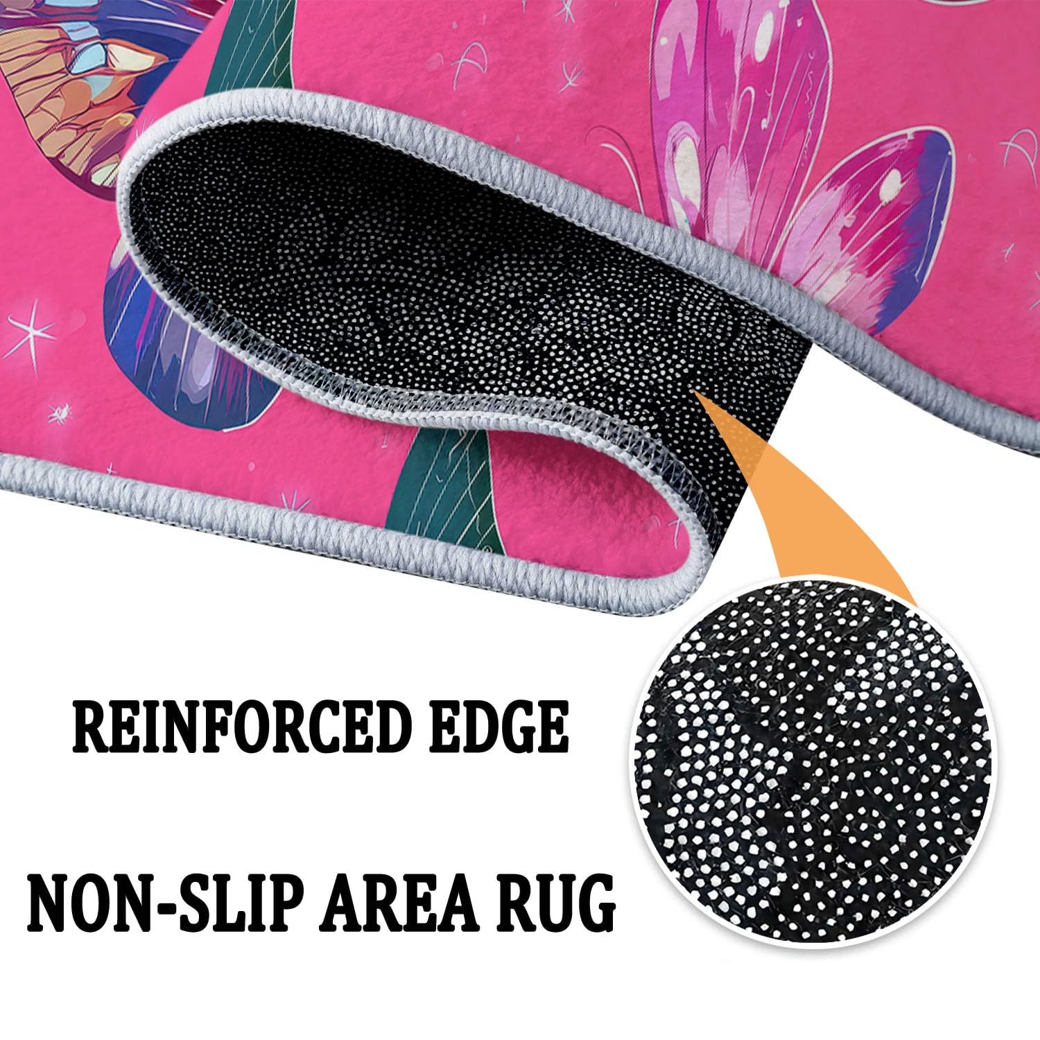 Alfombra Redonda 100 cm Rosa Onírico Lindo Animal Mariposa, Alfombra Pelo Corto para Salón, Dormitorio y Oficina, Antideslizante y Lavable, Apta para Robot Aspirador, Suelo
