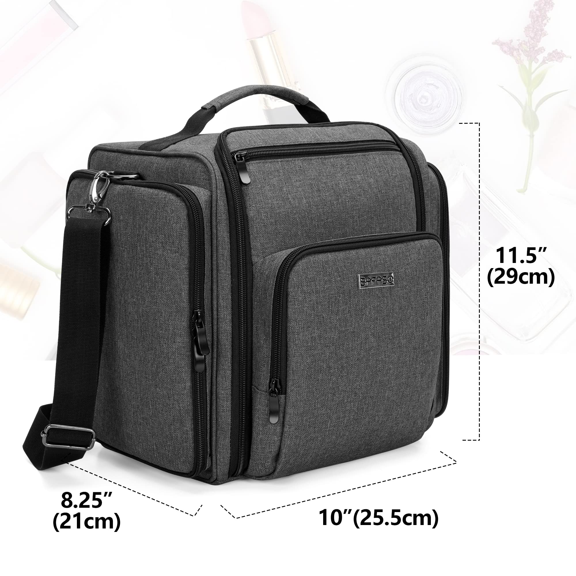 BAFASO Borsa per Trucco con 4 Tasche Interne Rimovibili, Borsa per il Trucco da Viaggio, Borsa per Cosmetici, Nero