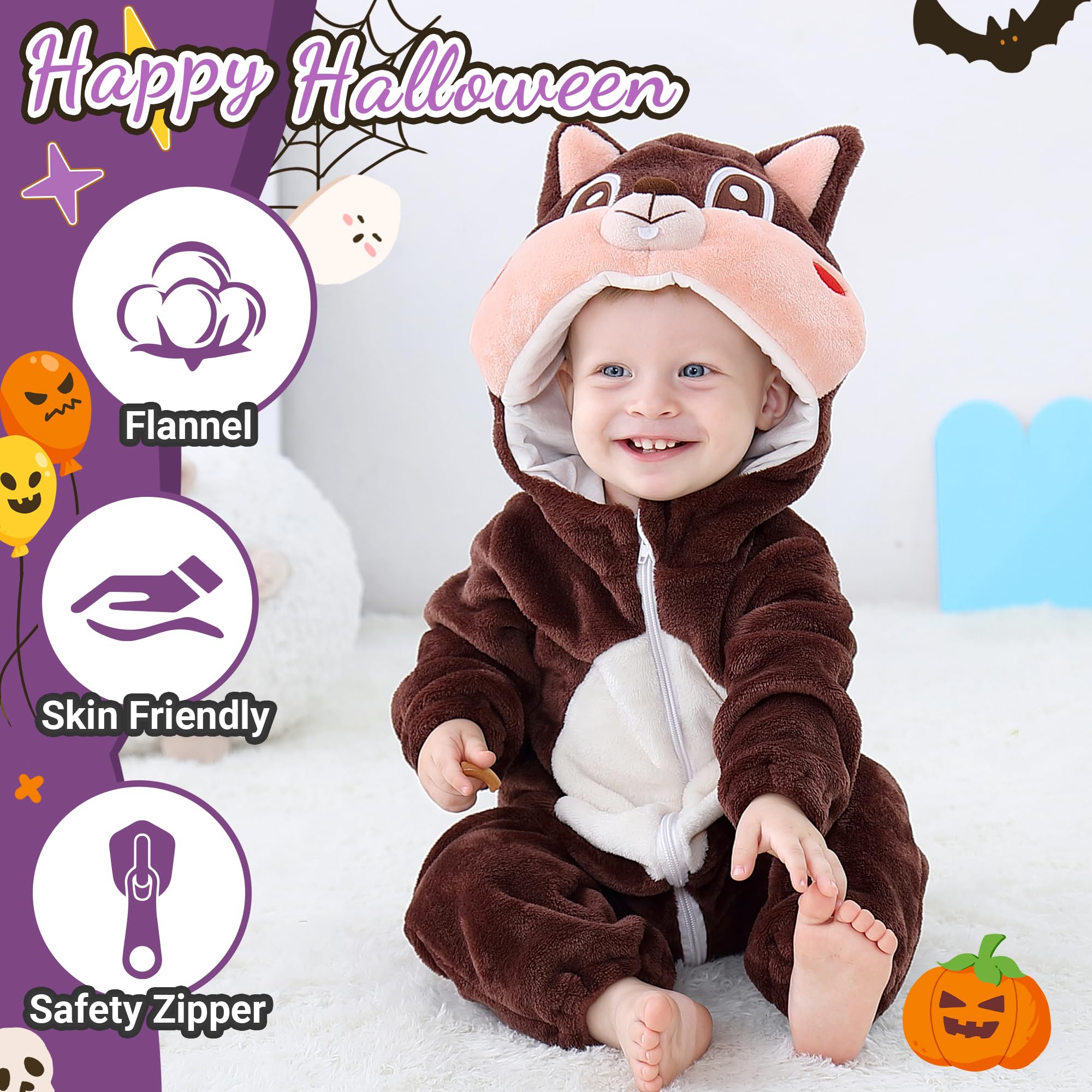 Close-up of the MICHLEY baby romper's soft fabric texture and animal ear details.