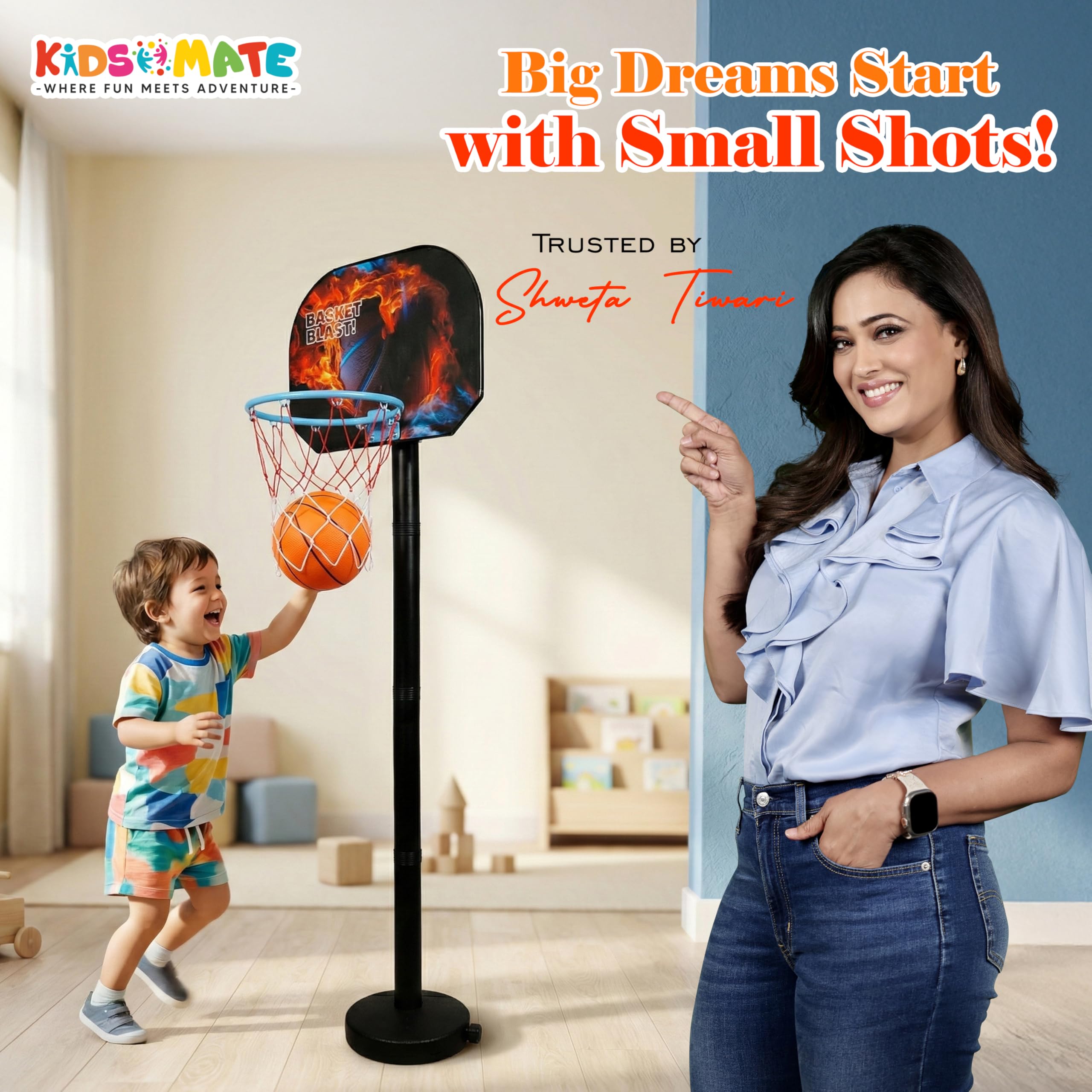 Kidsmate 3-in-1 Basketball Play Set for Kids with Adjustable Basketball Hoop, Tic Tac Toe & Dot Game Board, Basketball Net Stand Indoor Outdoor Toy, Best Gift for Boys & Girls - Multicolor — Amazon image 4