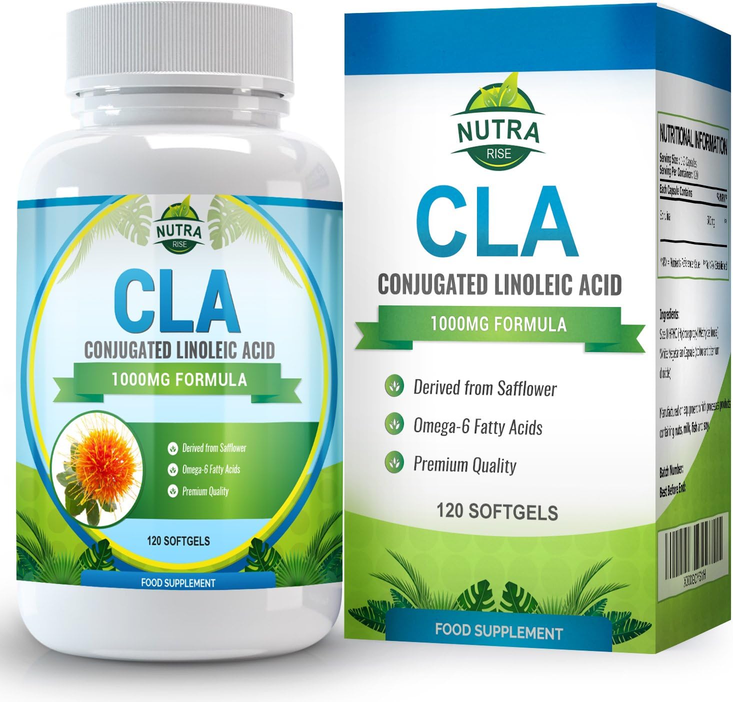 CLA Supplement - Conjugated Linoleic Acid, CLA Capsules 1000mg, 120 Softgels by Nutra Rise