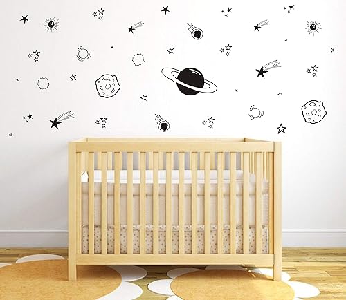Vinilo decorativo de pared de planeta, decoración de habitación de niños, calcomanías de pared de espacio exterior, calcomanías de pared de