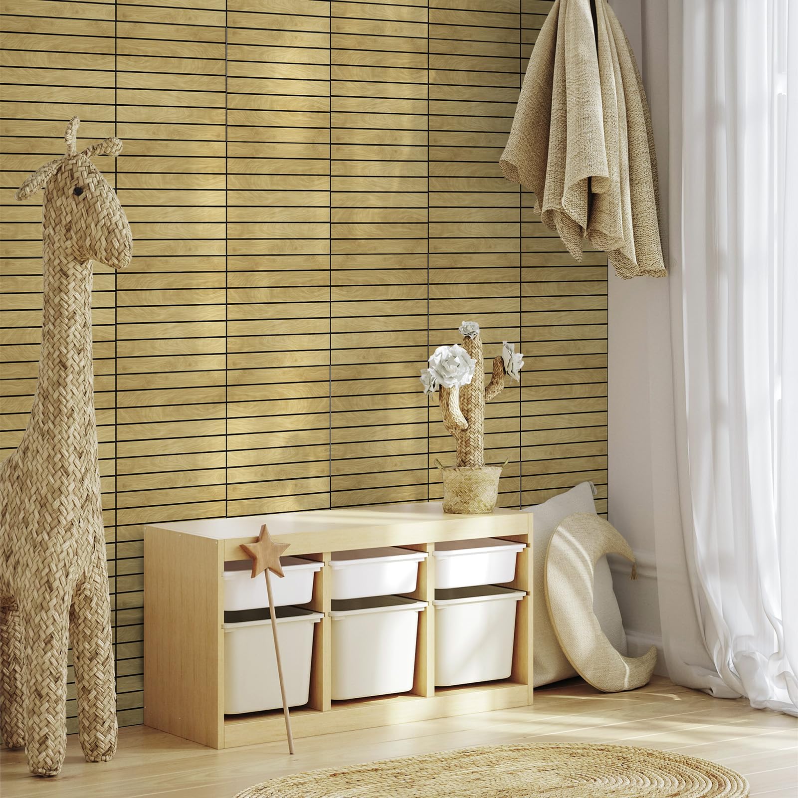 WADILE Panneaux Muraux Bois Autocollants 30×30cm, Panneaux Décoratifs PVC Insonorisés, Panneaux Muraux Auto-adhésifs Faciles à Poser pour Salon, Chambre, Cuisine, Lot de 30, Chêne Clair
