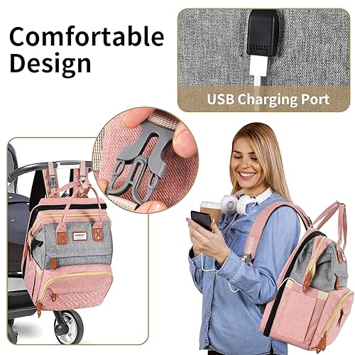 Miniatura 5 de Mochila para pañales, bolsa de pañales de viaje grande multifunción con cambiador y puerto de carga USB para mamás papás, bolsa de bebé unisex