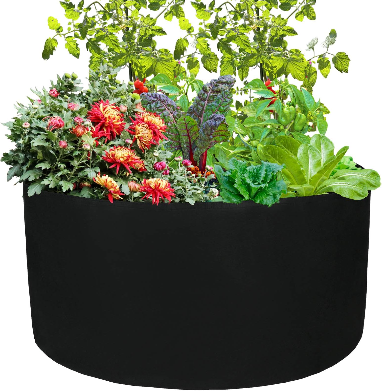 150 Gallons Extra Large Round Raised Garden Bed, Deep Soil Diameter 46"/ Height 22" Planting Container Grow Bags Durable Felt Fabric Planter Pot for Plants,Vegetables,Flowers (Black)