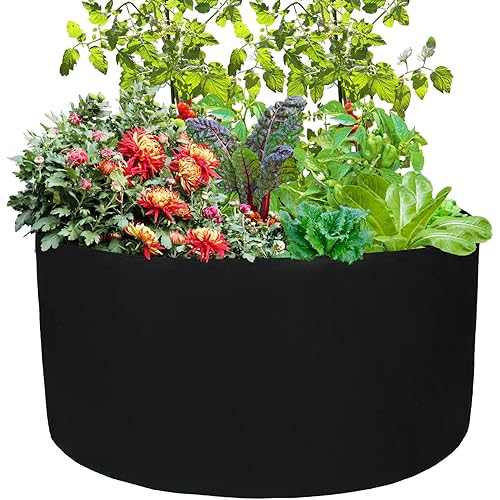 100 Gallons Extra Large Round Raised Garden Bed, Deep Soil Diameter 38"/ Height 20" Planting Container Grow Bags Durable Felt Fabric Planter Pot for Plants,Vegetables,Flowers (Black)