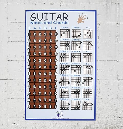 Miniatura 7 de PLUM ROSE - Póster de acordes de guitarra (11 x 17), tabla de acordes de guitarra, póster musical educativo (azul)