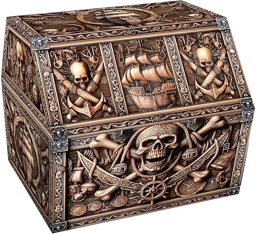 PETCEE Cofre del tesoro pirata y caja de calaveras  Gran 9 x 9.3 x 8 pulgadas, almacenamiento de cartón para el aula para premios de niños, cofre disponible en Yaxa Costa Rica