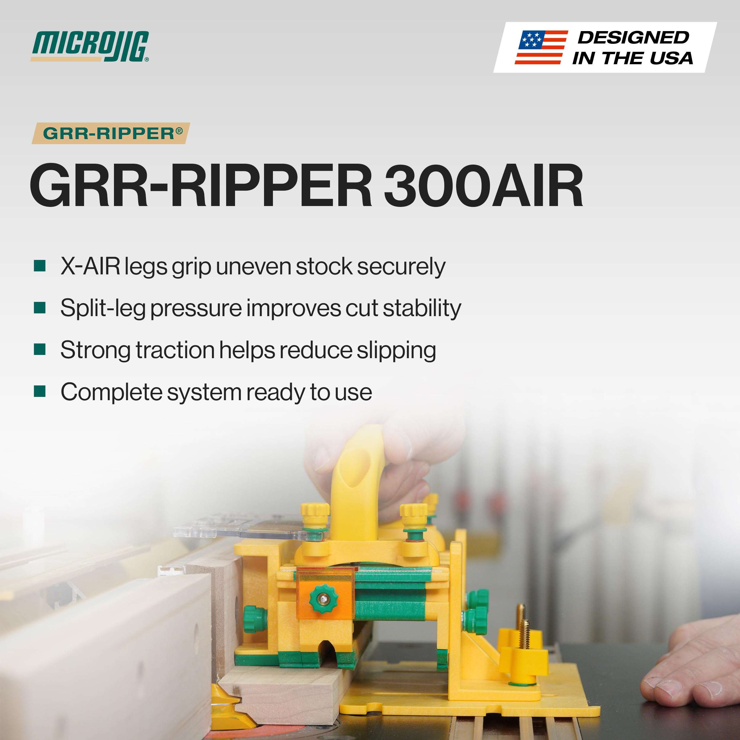MICROJIG GRR-RIPPER - Bloque de empuje para sierra de mesa para un mejor control de agarre, herramientas y accesorios de seguridad para carpintería, GR-300AIR