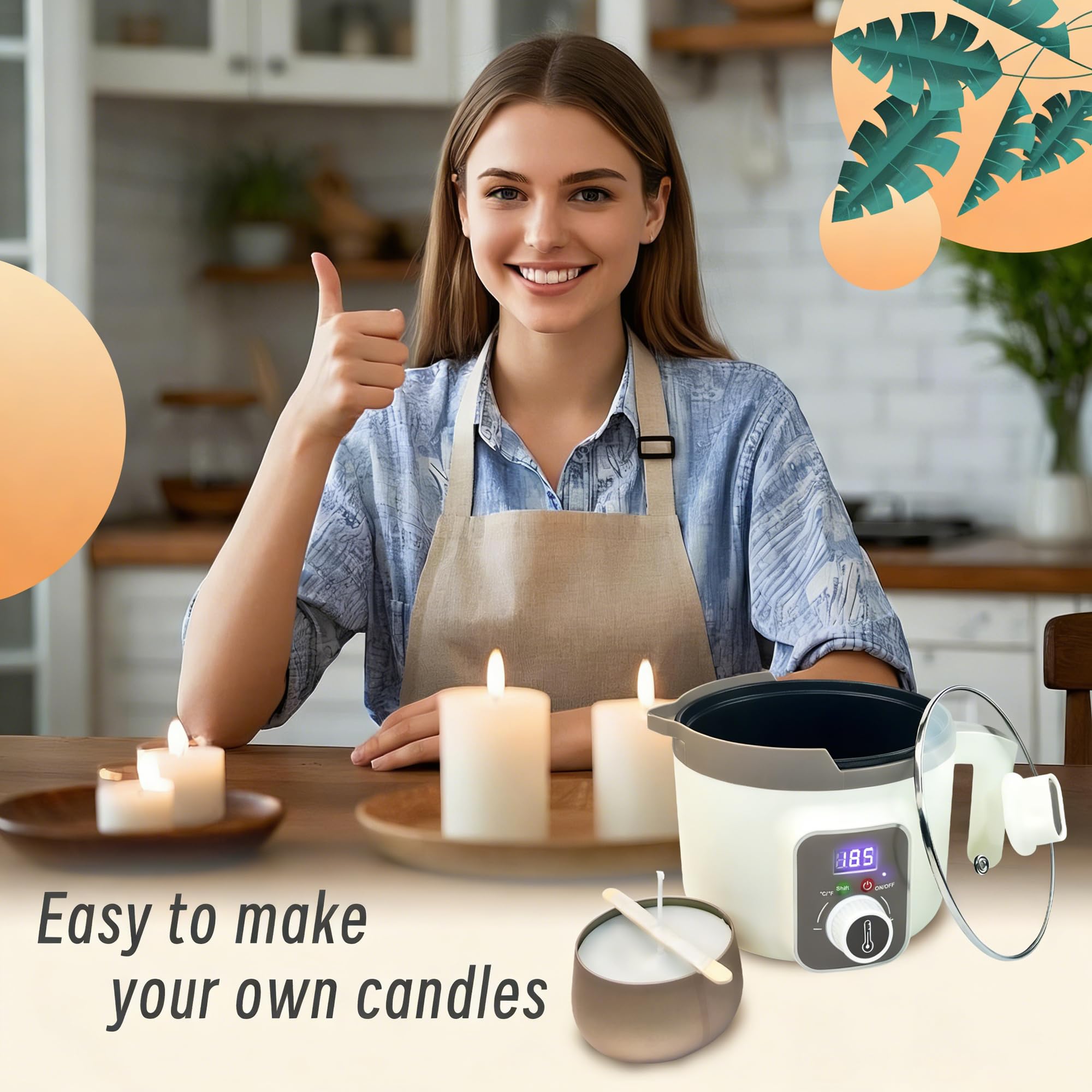 LINGQIAN Led Température Affichage Bougie Électrique Cire Fondue, Machine À Bougie Numérique Avec Bec Inversé,Antiadhésif Et Facile À Nettoyer, Fondeur De Cire Pour La Fabrication De Bougies