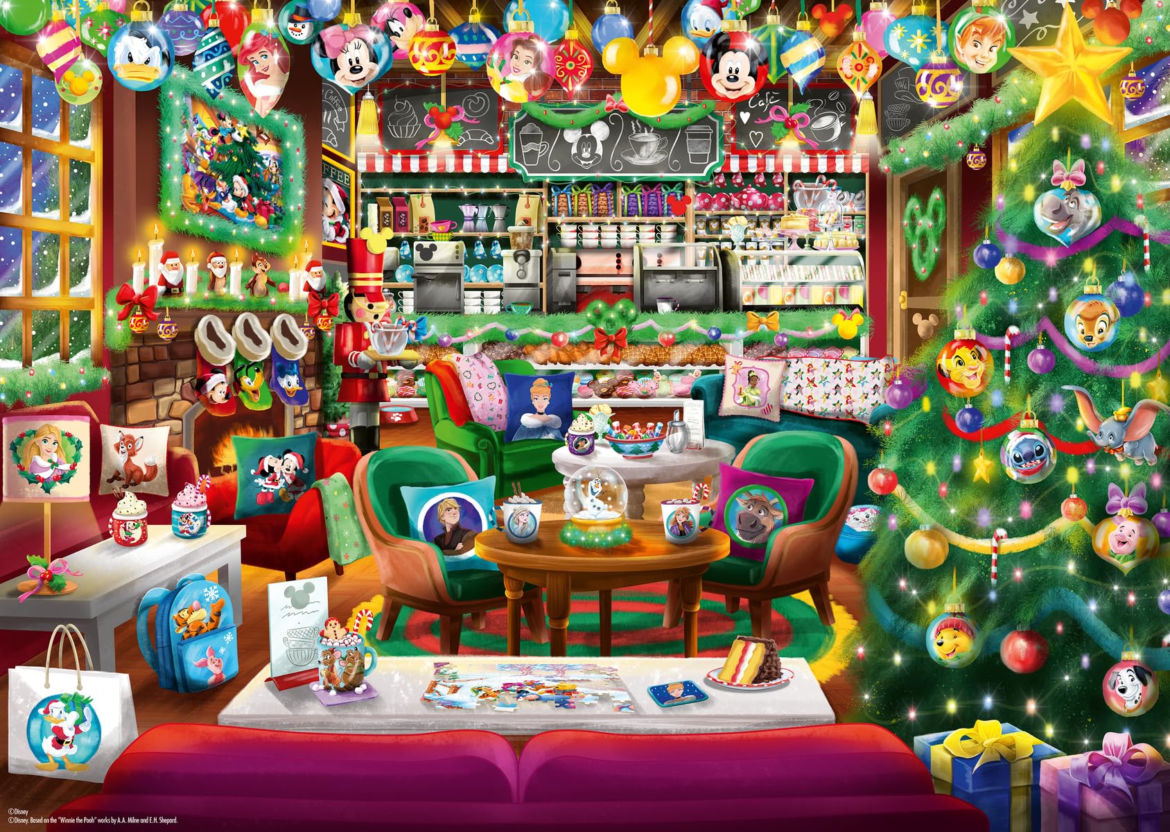 Disney Christmas Cafe 1000 Piece Jigsaw Puzzle - Warm Holiday Street Scene, Festive Challenge or Thoughtful Gift for Adults14+