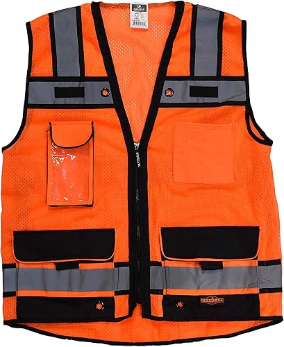 Miniatura 9 de Radians SV65 - Chaleco de seguridad para agrimensores de alta resistencia con cremallera, bolsillo de plan grande, verde de alta visibilidad o