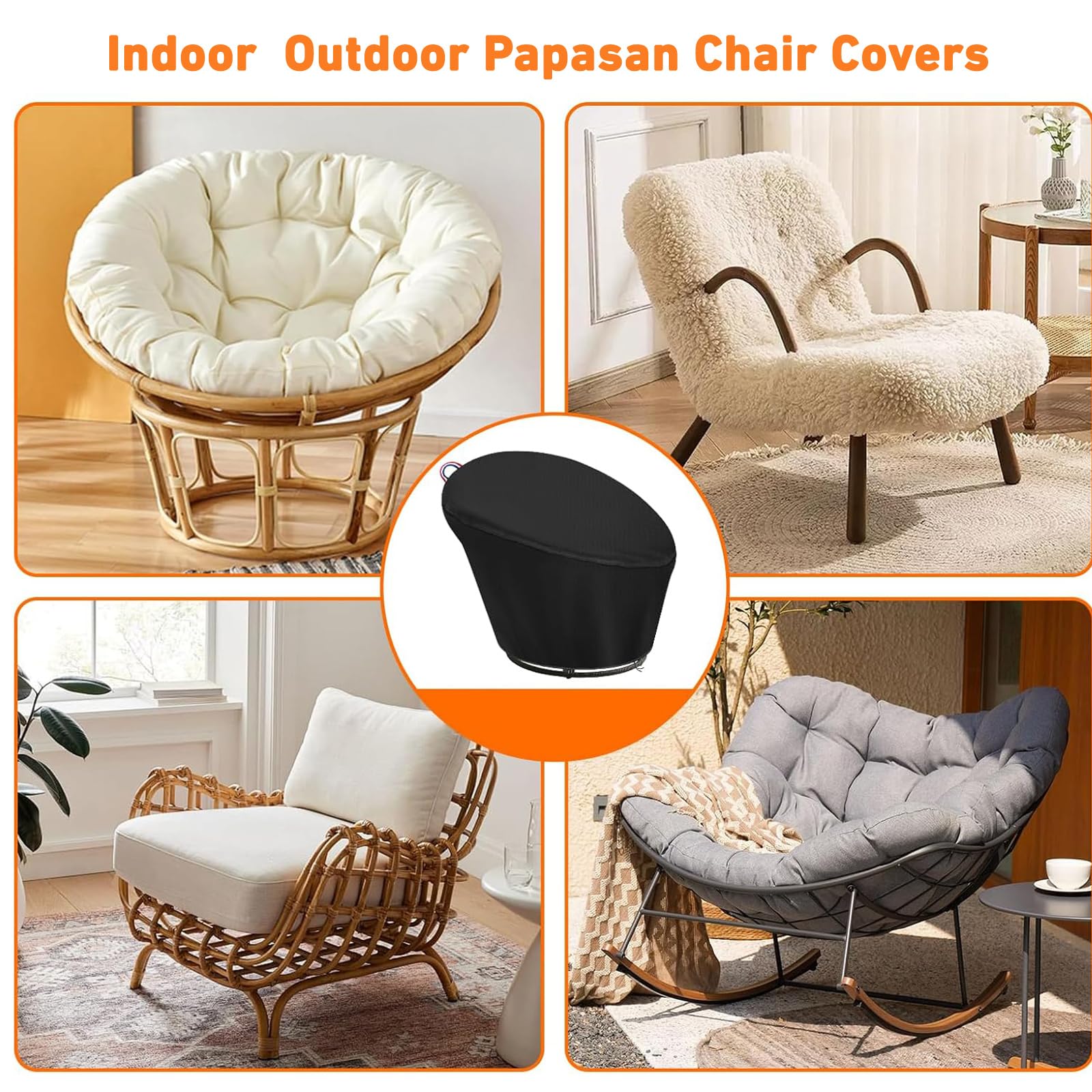 Bâche de Protection pour Fauteuil Papasan, 420D oxford Housse pour Chaise Pivotant Extérieur de Jardin Extérieur, Imperméables Couverture de Chaises à Bascule en O(Size:420D:132*51*89cm,Color:beige)