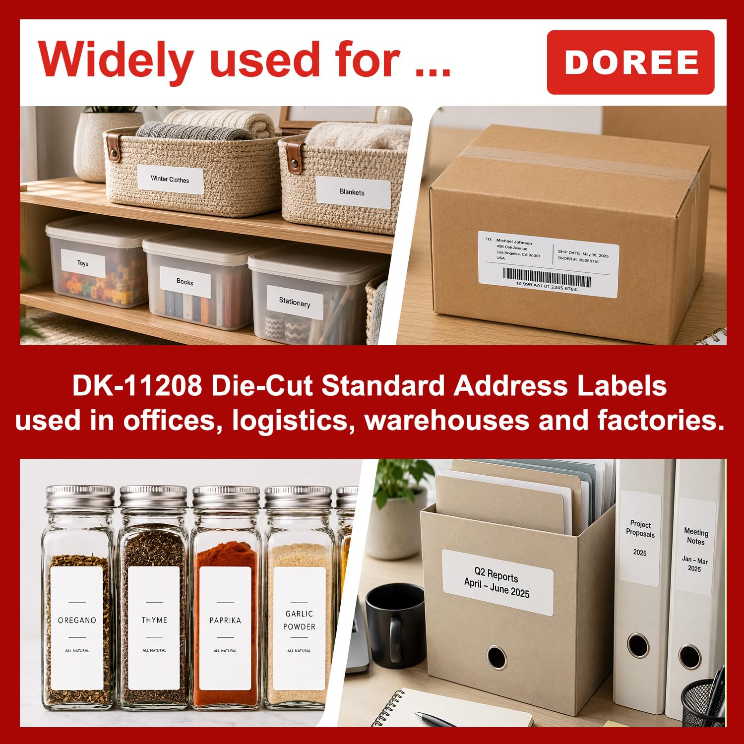 DOREE 5 Rouleaux DK-11208 Étiquettes d’Adresse, compatibles avec Brother DK-11208, 38 x 90mm, Pour imprimantes d’étiquettes Brother QL-500,QL-570,QL-700,QL-800,QL-1050,QL-1100(400 étiquettes/rouleau)
