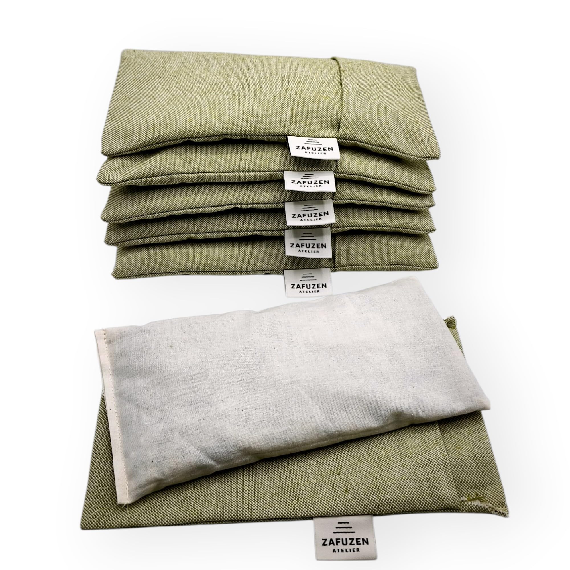 Coussins pour Les Yeux avec Housse Lavable Lot de 6 – Coton Naturel et Lavande – Usage Professionnel Yoga, Pilates, Spa et Kinésithérapie – Couleur Sage Atelier