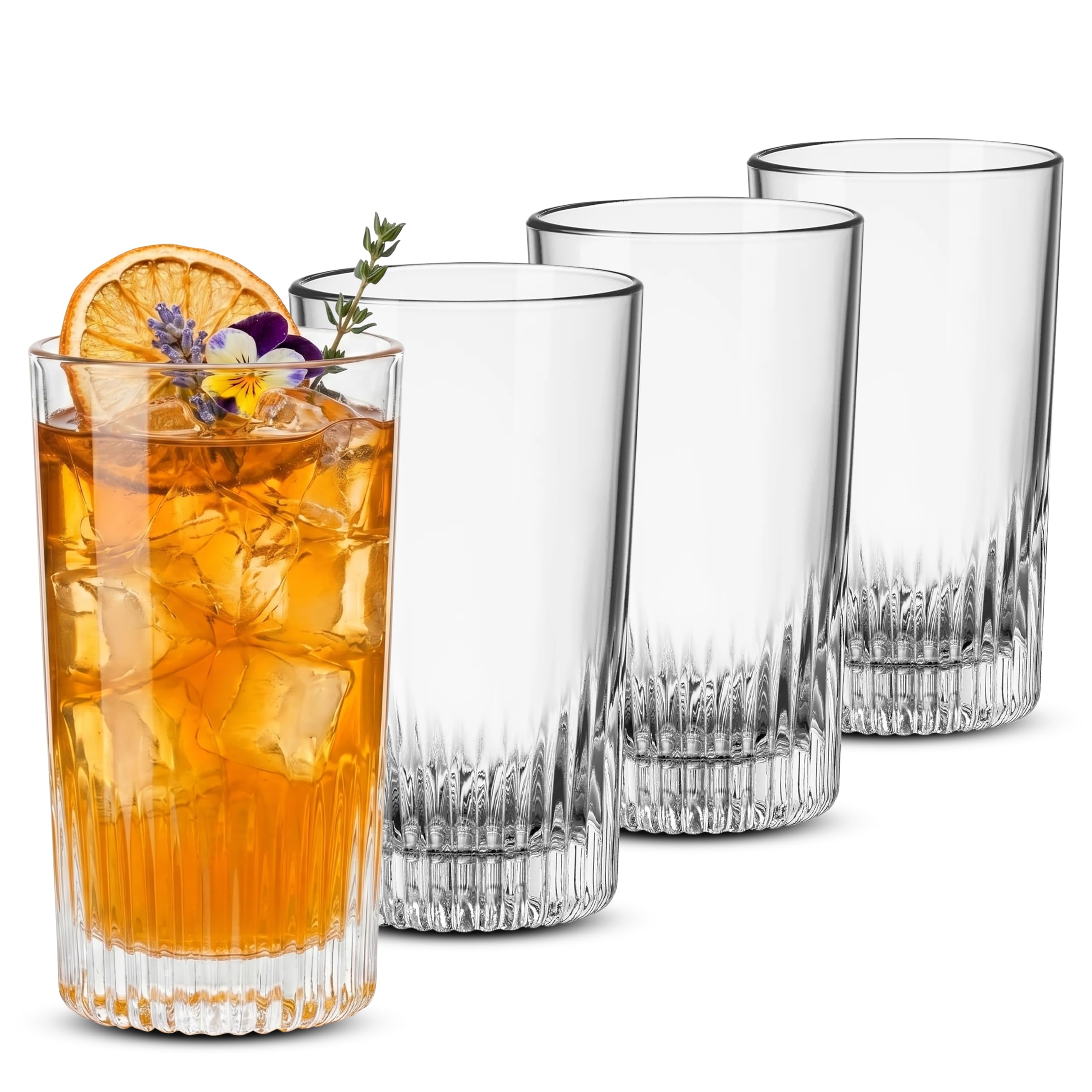 Graphics Beverage/Cooler, 15.25 Oz - Clear, Set of 4 | Italian Drinking Glassware for Cocktails, Collins, Mojitos, Gin & Tonic, Mocktails, Entertaining, Kitchen & Home Bar
