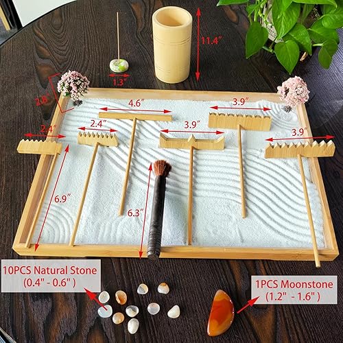 Miniatura 6 de Kit de accesorios de jardín zen de mesa, juego de herramientas de rastrillos de jardín zen de arena japonesa, regalos de relajación de oficina con