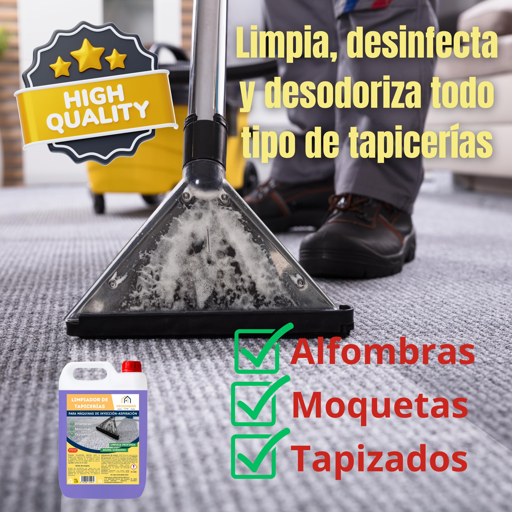 Pack de 2 Limpiador de Tapicerías para Máquinas de Inyección – Calidad Profesional – Elimina Manchas y Olores en Tapicerías, Sofás y Alfombras (5L+5L)