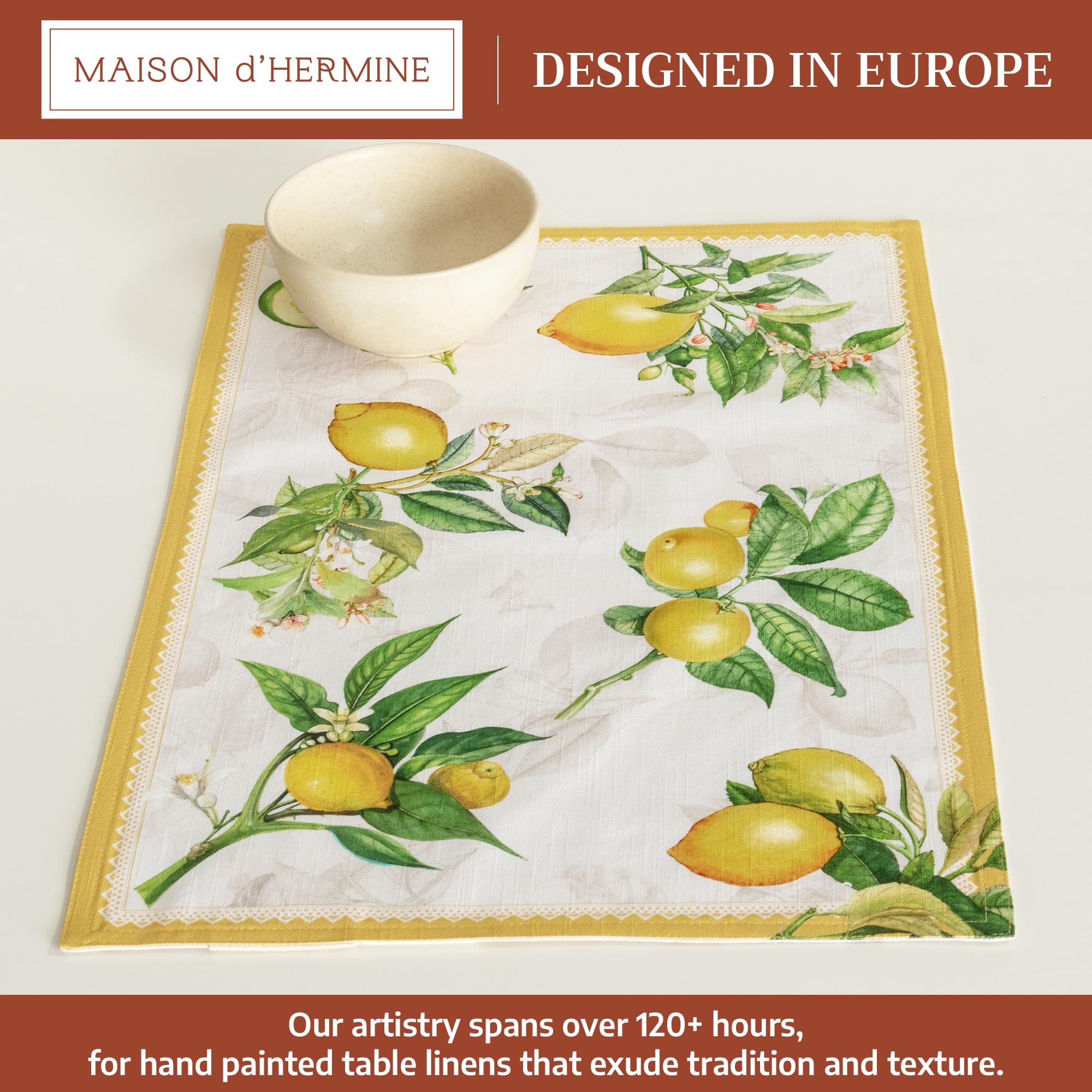 Maison d 'Hermine Limoncello Juego de 4 manteles Individuales 100% algodón para la Mesa de Comedor | Cocina | Boda | La Vida Cotidiana | Cenas | Primavera/Verano (33 cm x 48 cm), Día Madre