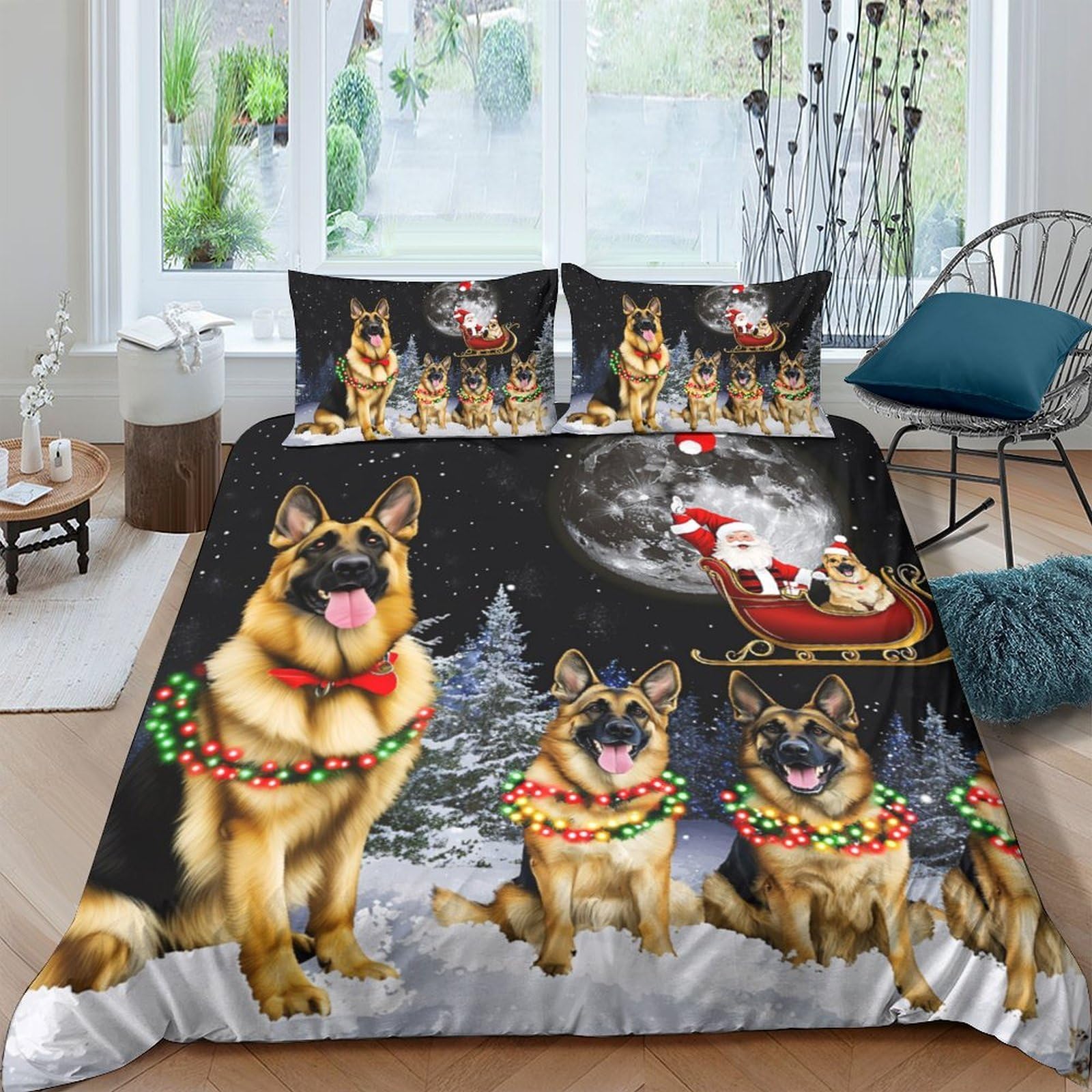 Ctjqhvkz Style-8 3D Printed German Shepherd Christmas Fitted Sheet Microfiber Non Slip Bed Cover For Bedroom Dorm Gift Decor Single（135X200cm）