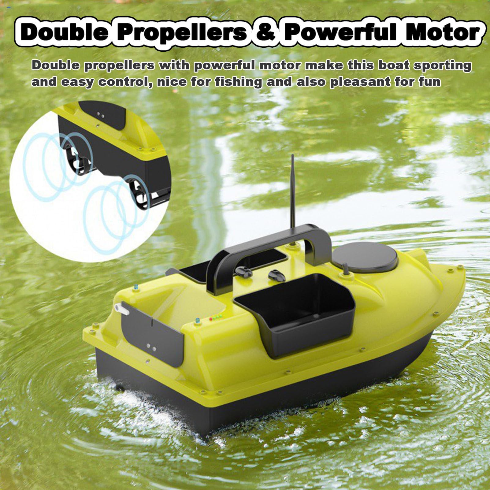 Barca Da Pesca Con GPS – 4 Camere Per Esche, Telecomando 500 M, Batteria 7,4V, Impermeabile IP65, Luci Notturne