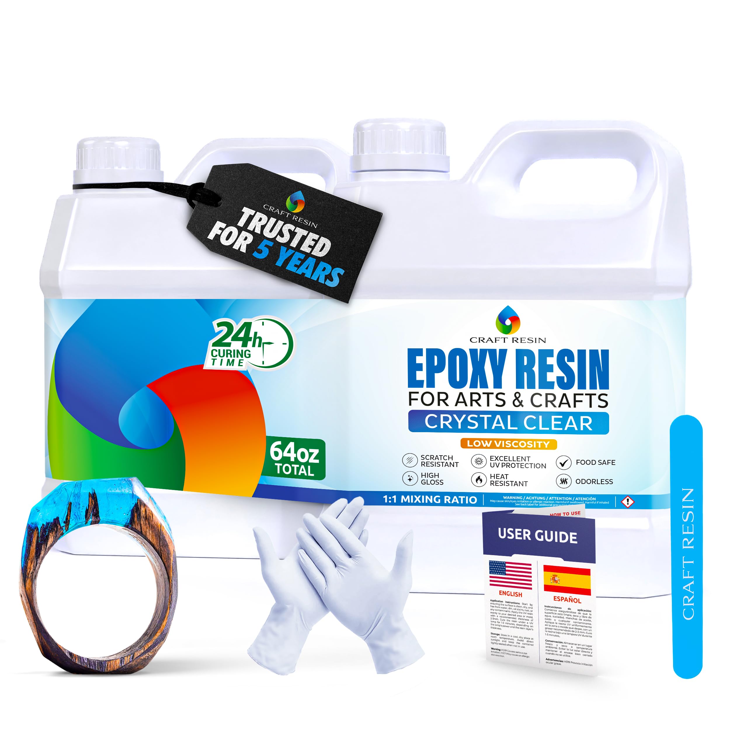 CRAFT RESIN 64 Oz Crystal Clear Epoxy Resin Kit - Food Safe & UV Resistant for DIY Art, Wood, Jewelry Making, Coasters, Molds Casting Resin Epoxy -