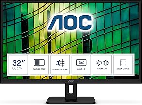 AOC Q32E2N - 32 Inch QHD Monitor, 75Hz, 4ms, IPS, Speakers, FlickerFree, LowBlue Light (2560x1440 @ 75Hz, 250cd/m², HDMI/DP), Black