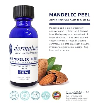 Mandelic Acid 40% AHA Alpha Hydroxy Peel Medical Strength Used For Rosacea, Cystic Acne, Blackheads, Pores, Whiteheads, Hyperpigmentation, Melasma, Age Spots, Sun Spots (1.0 fl. oz / 30 ml)