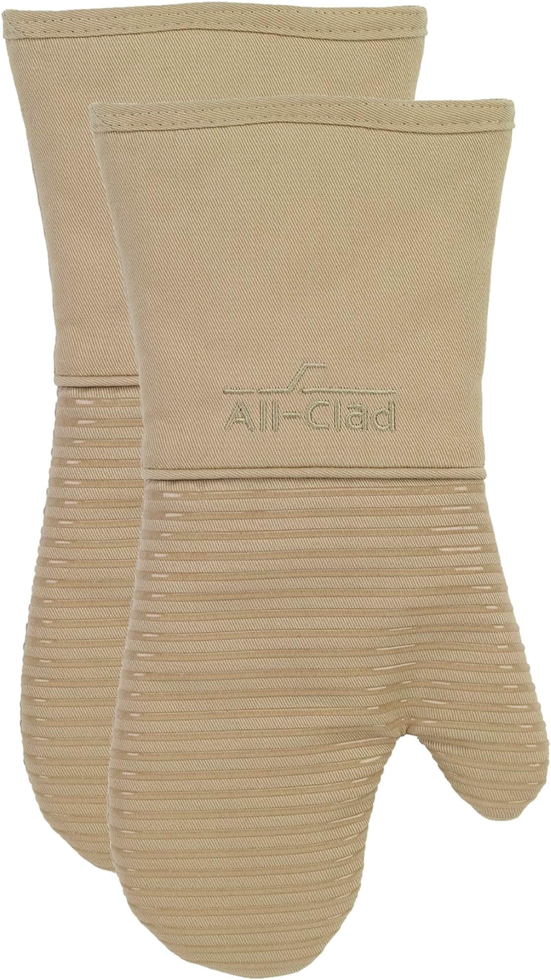 Silicone Oven Mitts: Heat Resistant up to 500 Degrees - 100% Cotton & Silicone, 14"x7" Oven Mitt for Kitchen and Barbeque, 2-Pack, Cappuccino