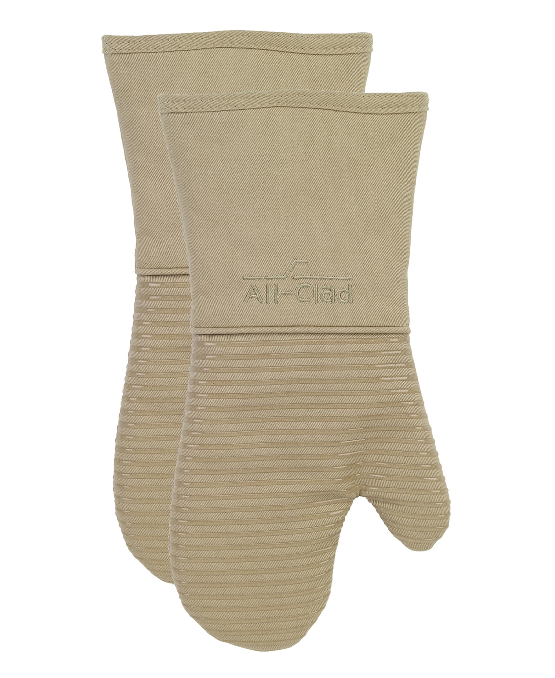 All-Clad Silicone Oven Mitts: Heat Resistant up to 500 Degrees - 100% Cotton & Silicone, 14"x7" Oven Mitt for Kitchen and Barbeque, 2-Pack, Cappuccino