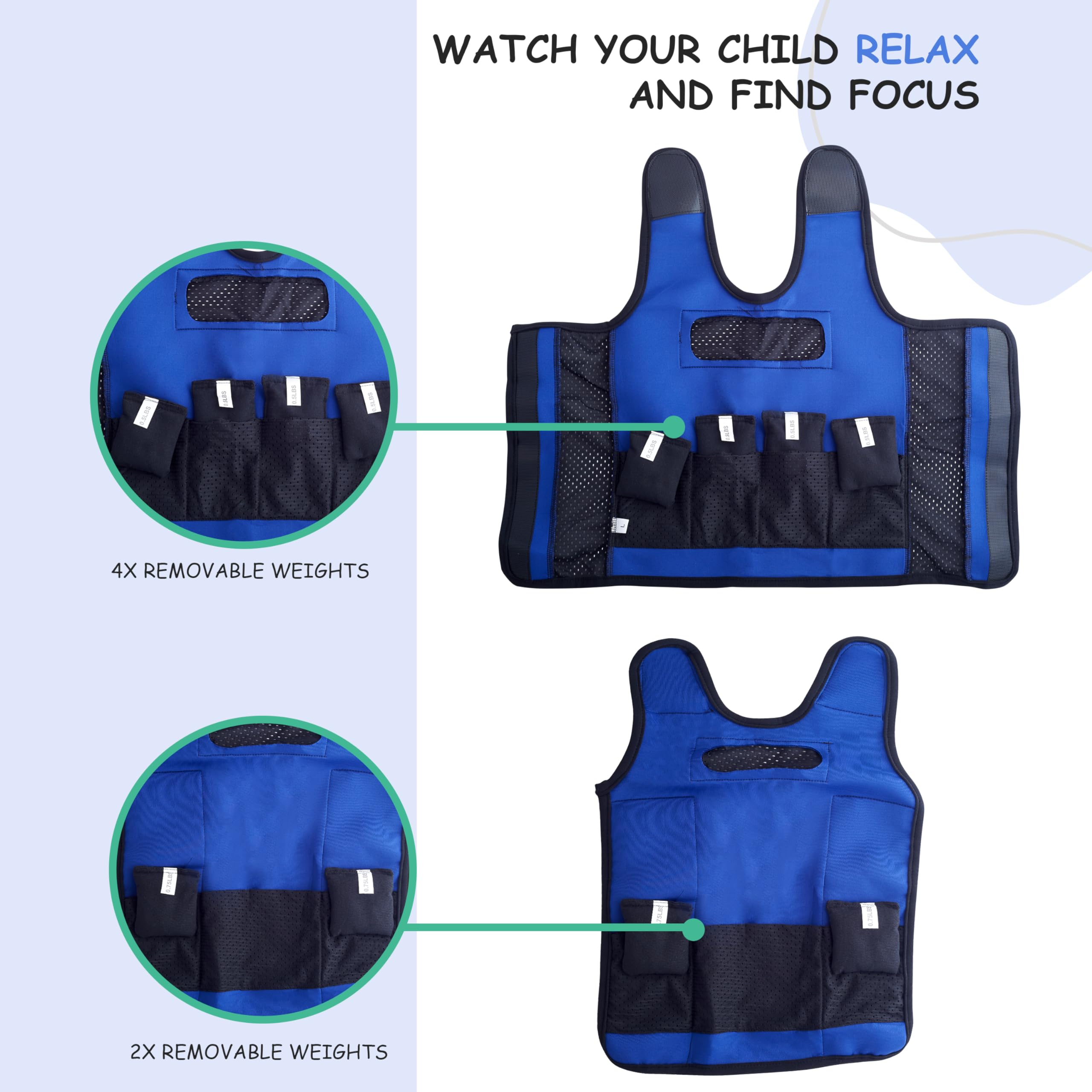 Sentire-Sensory UK – Gilet lesté réglable bleu – Gilet de compression – Pour enfants de 2 à 10 ans et plus