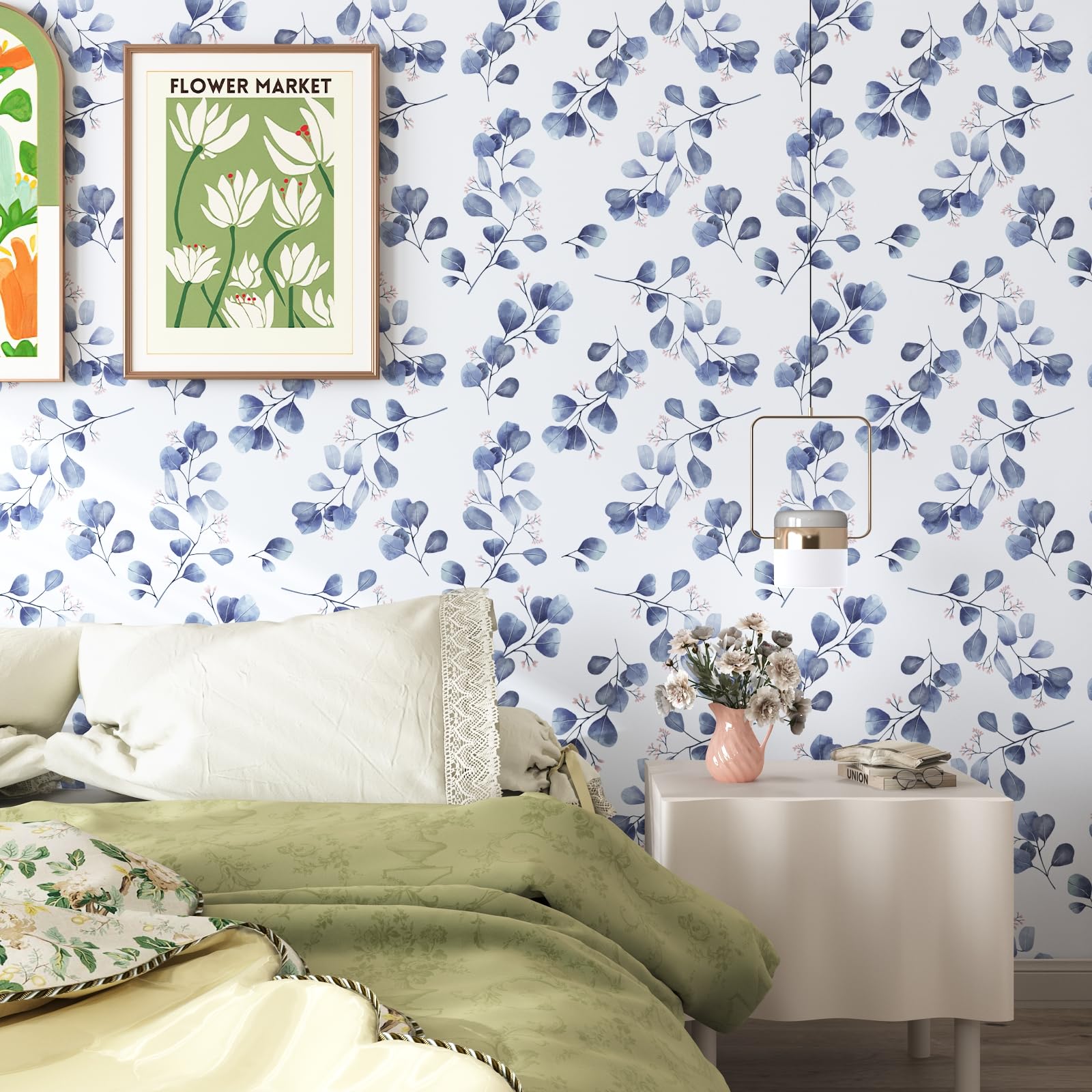 VOLEAAR Boho Floral Botanical Contact Paper - Blue Leaf Design 44.5cm x 1000cm - Image 4